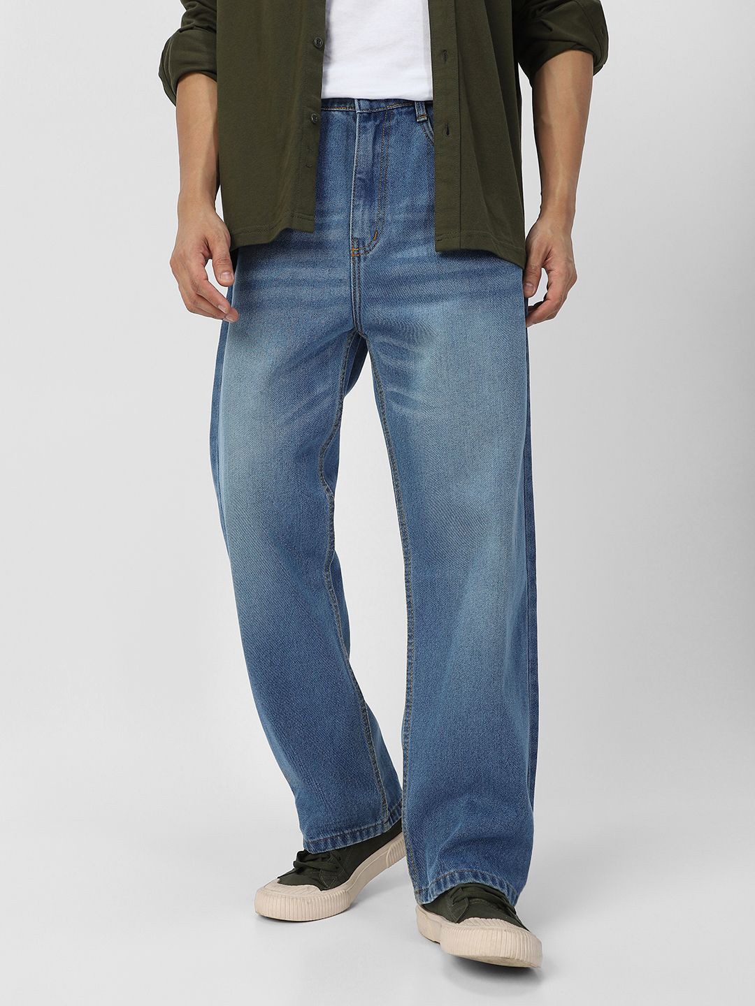 

Urbano Fashion Men Loose Relaxed Fit Heavy Fade Jeans, Blue