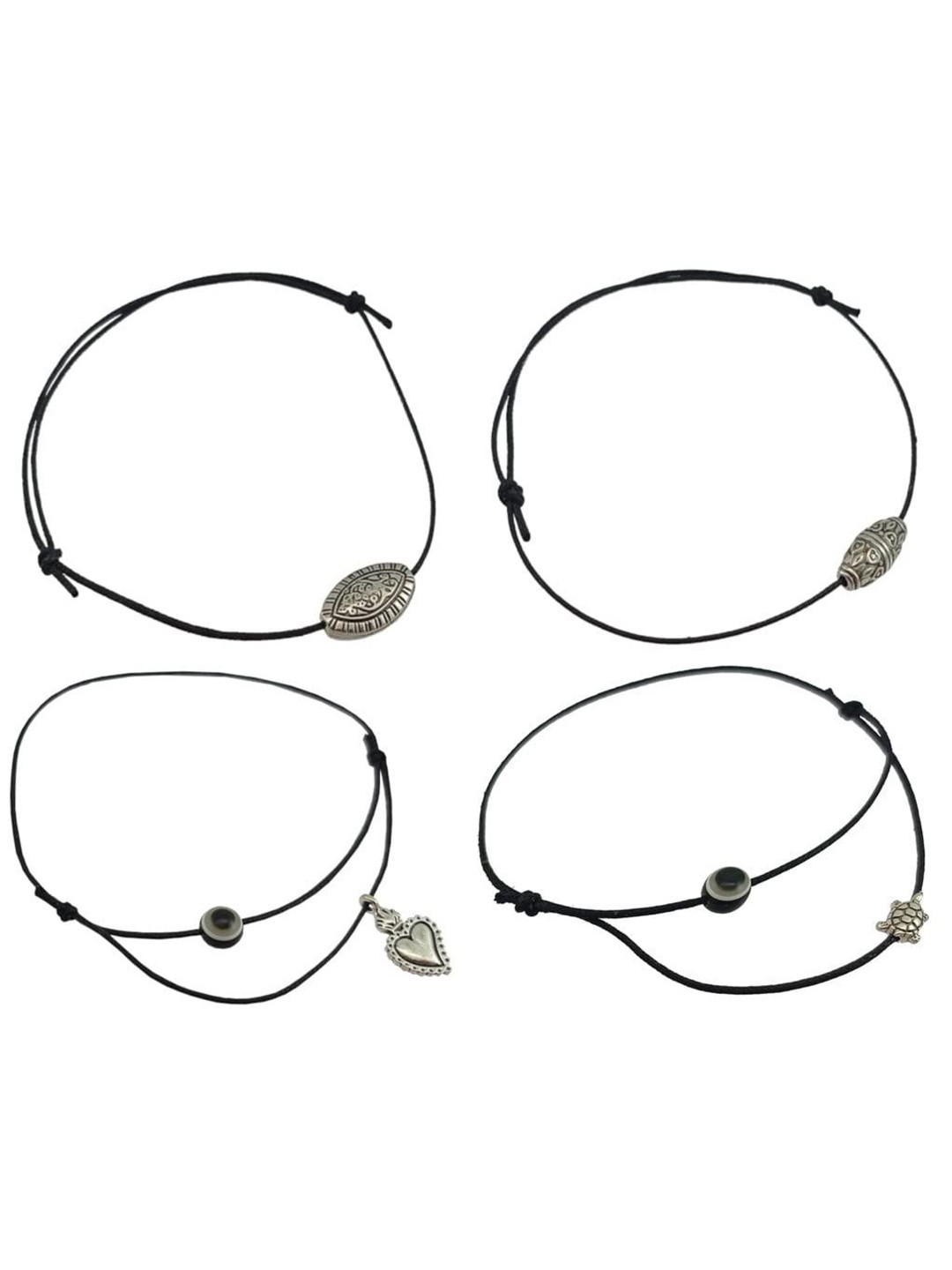 

HIGH TRENDZ Set Of 4 Oxidized Thread Anklets, Black