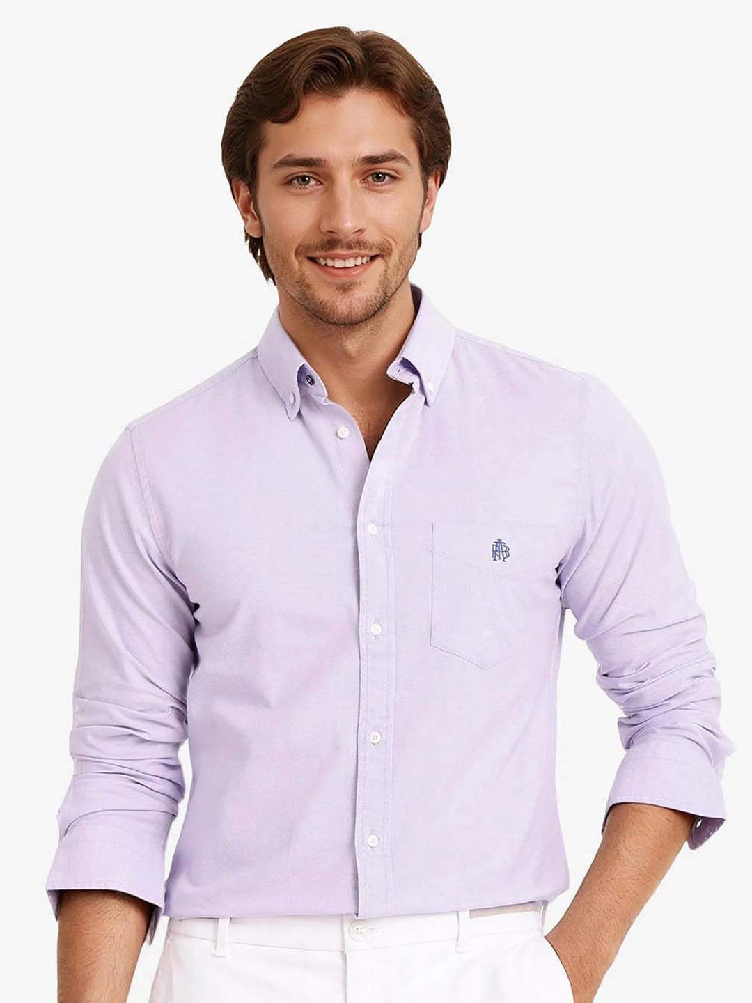 

RARE RABBIT Men Comfort Button-Down Collar Solid Cotton Formal Shirt, Purple