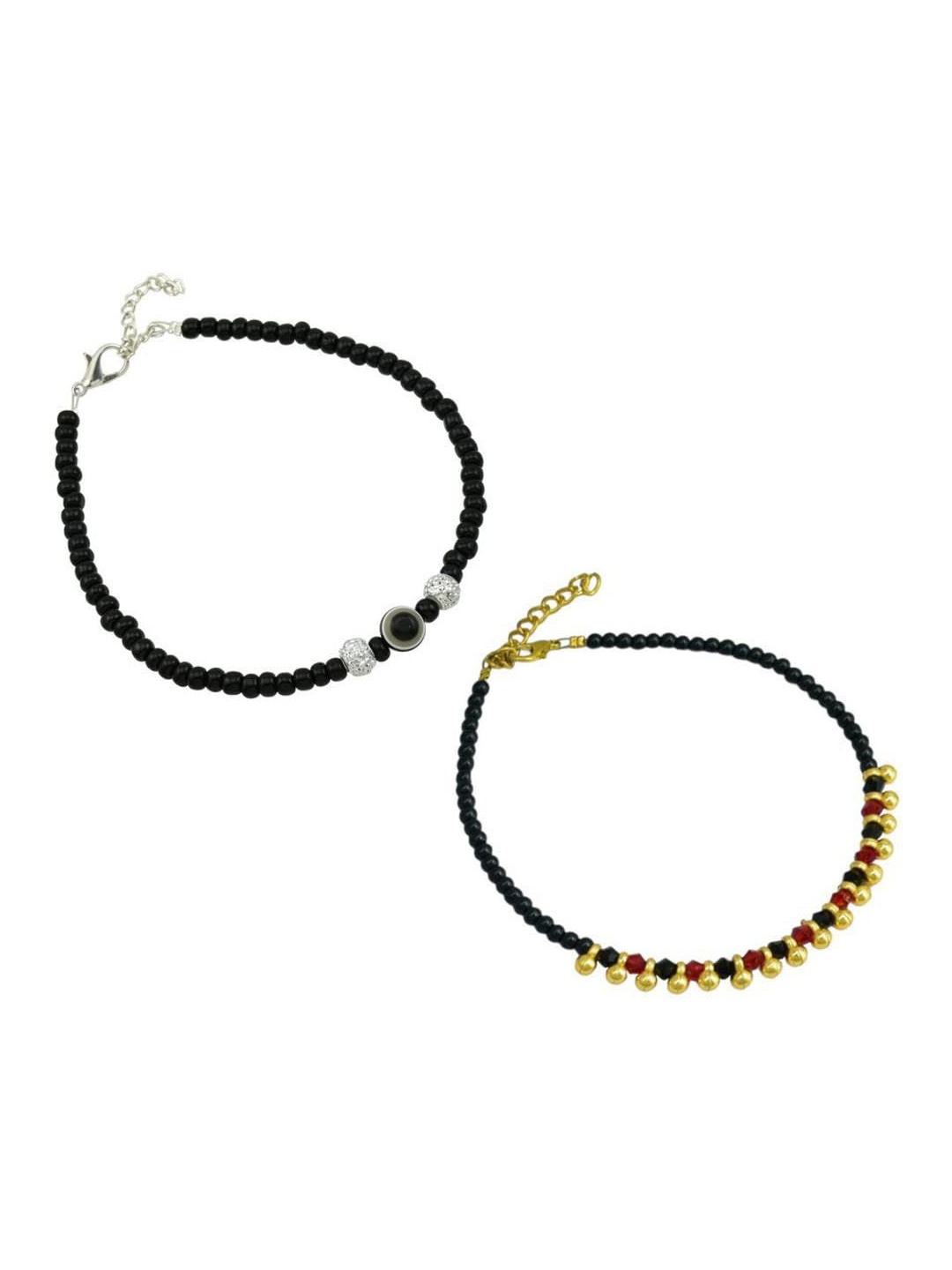 

HIGH TRENDZ Pack Of 2 Single Leg Beads Anklet, Silver