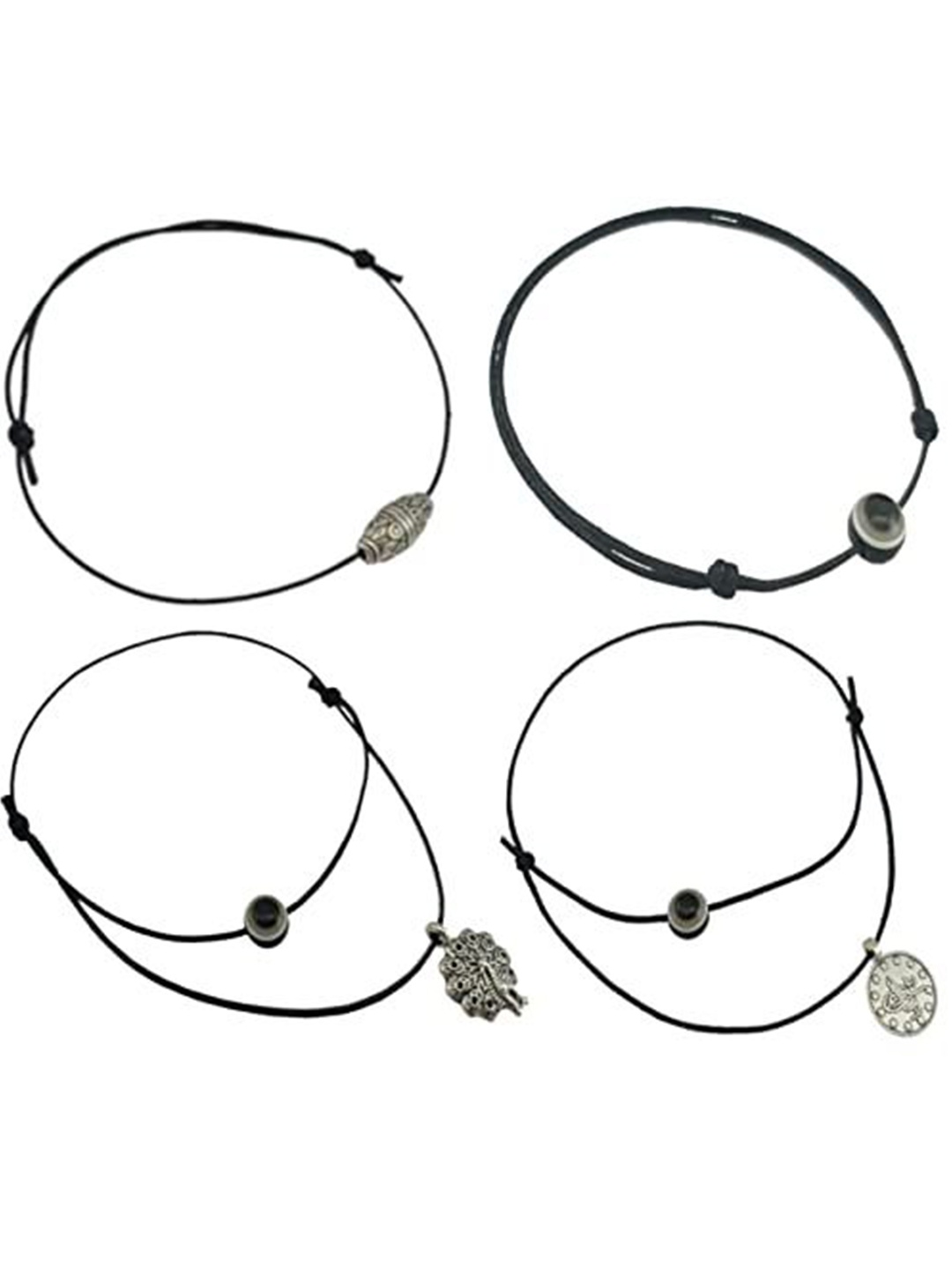 

HIGH TRENDZ Pack of 4 Single Leg Thread Knot Cotton Dori Anklet, Black