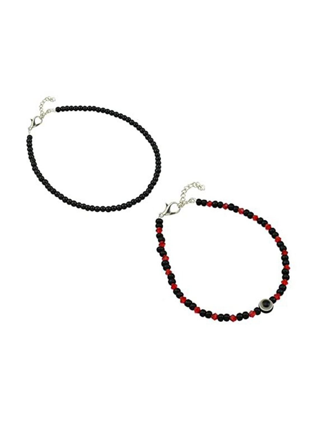 

HIGH TRENDZ Unisex Set of 2 Beaded Single Leg Anklets, Black