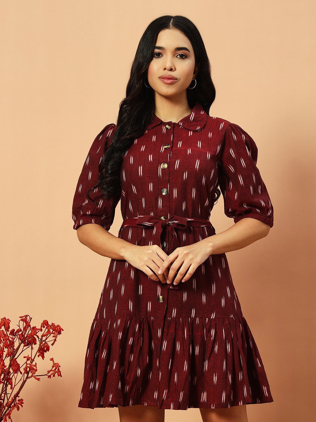 

Bohemian Dream Wine Ikat Shirt Dress, Maroon