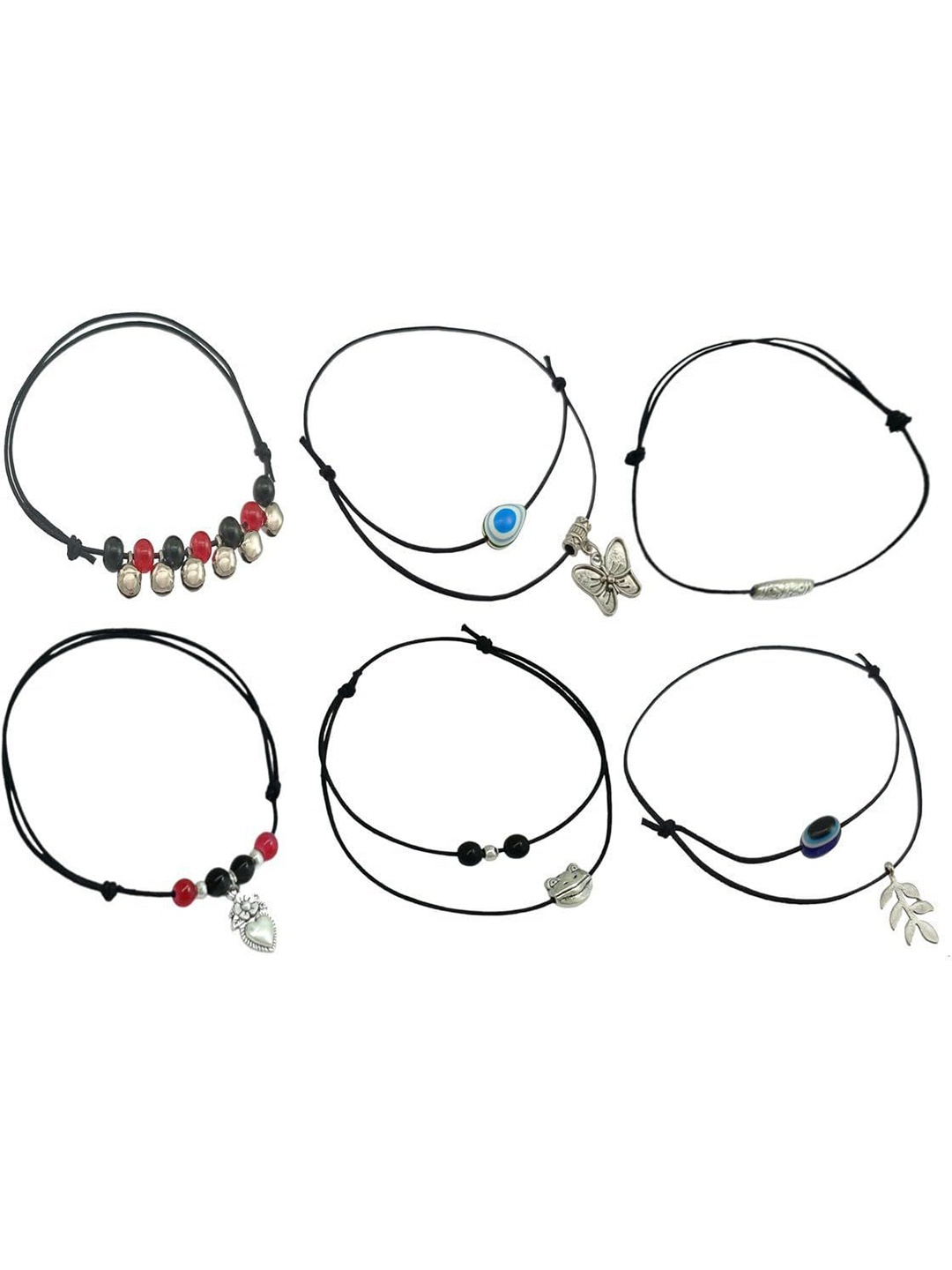 

HIGH TRENDZ Set Of 6 Beaded Anklets, Black