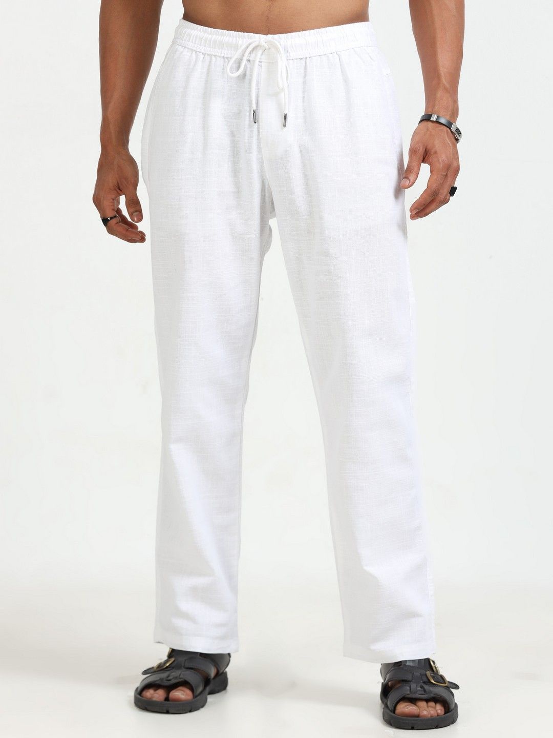 

NEVER NEUD Men Relaxed Lazy Linen Trousers, White