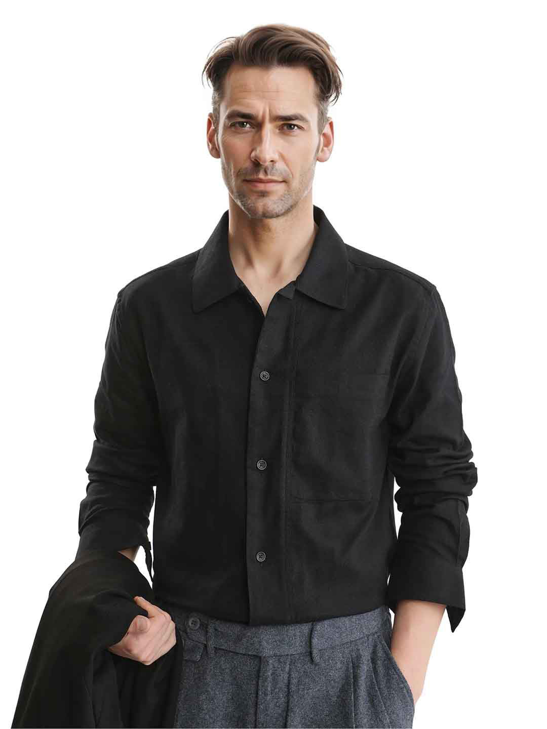 

RARE RABBIT Men Comfort Spread Collar Solid Cotton Casual Shirt, Black