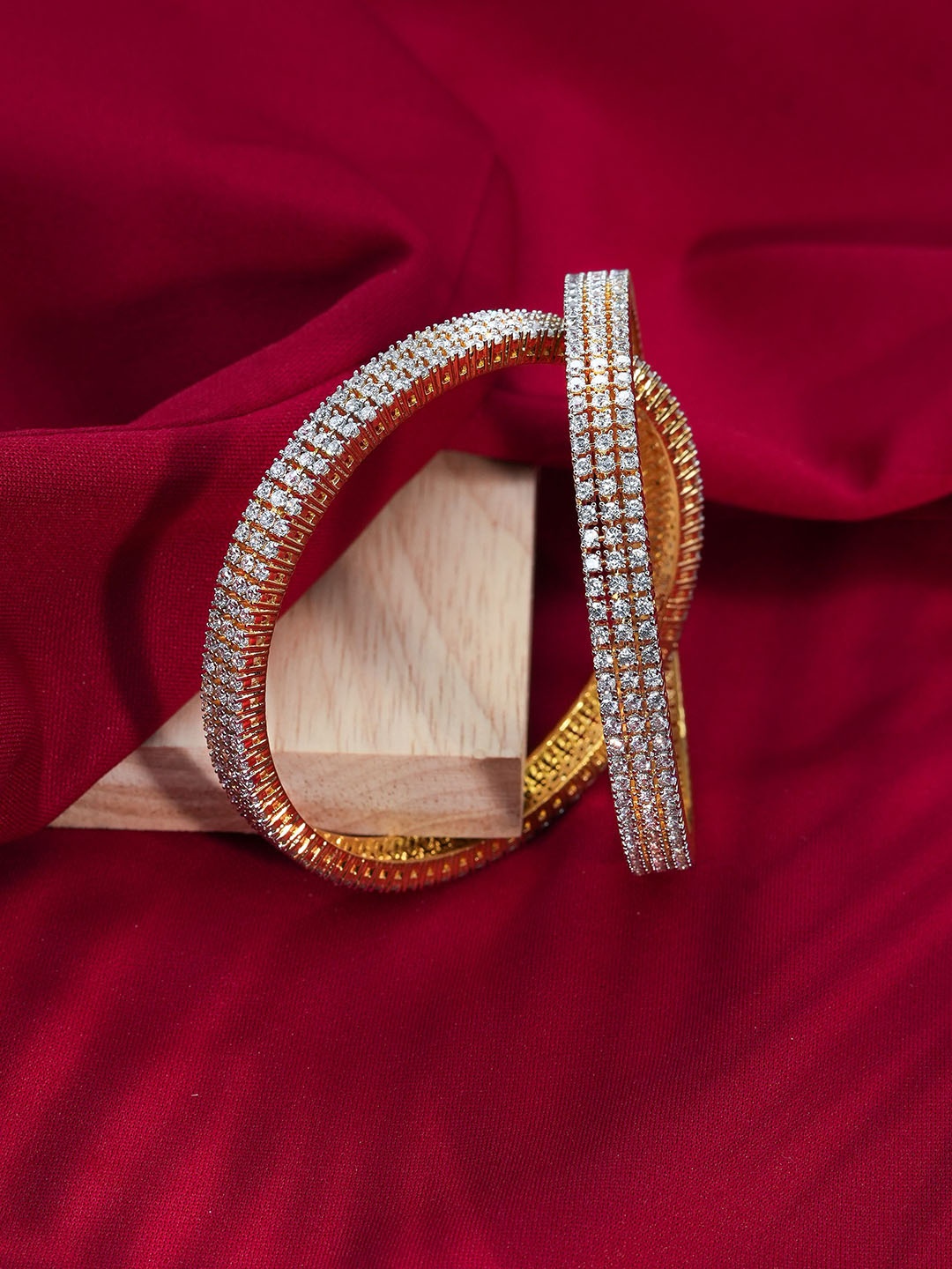 

Zevarly Set Of 2 Gold-Plated CZ Studded Bangles