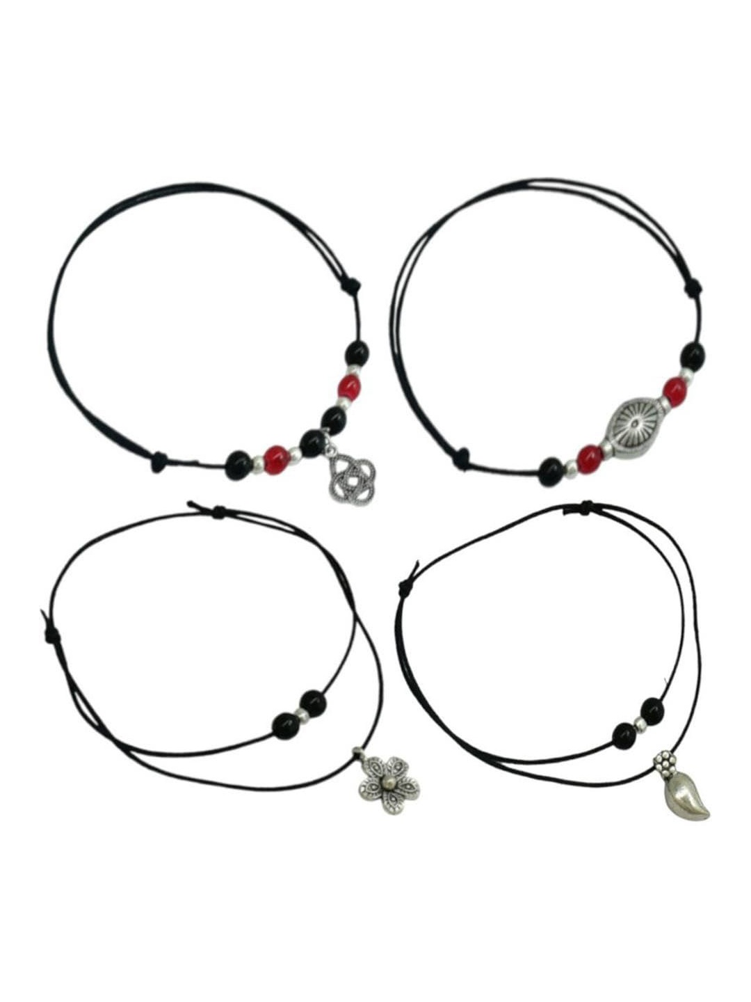 

HIGH TRENDZ Set of 4 Thread Anklet, Black
