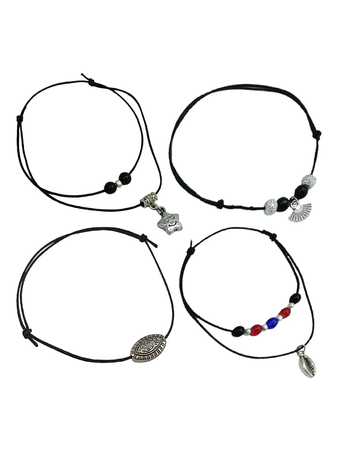 

HIGH TRENDZ Pack Of 4 Beaded Single Leg Anklets, Silver