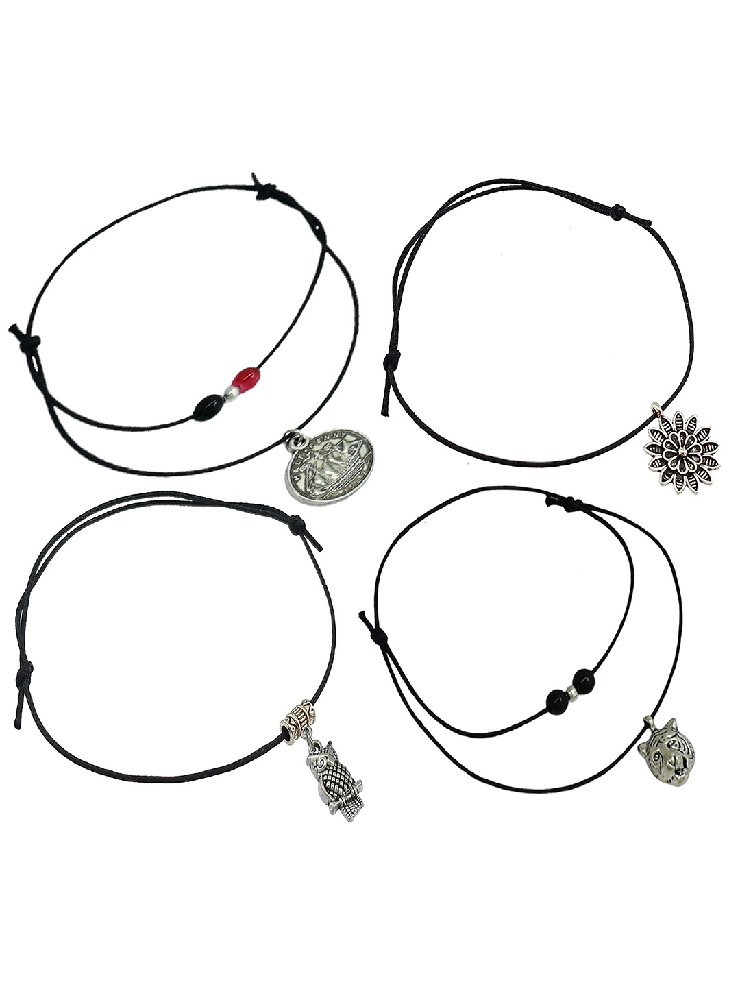

HIGH TRENDZ Set of 4 Thread Anklet, Black