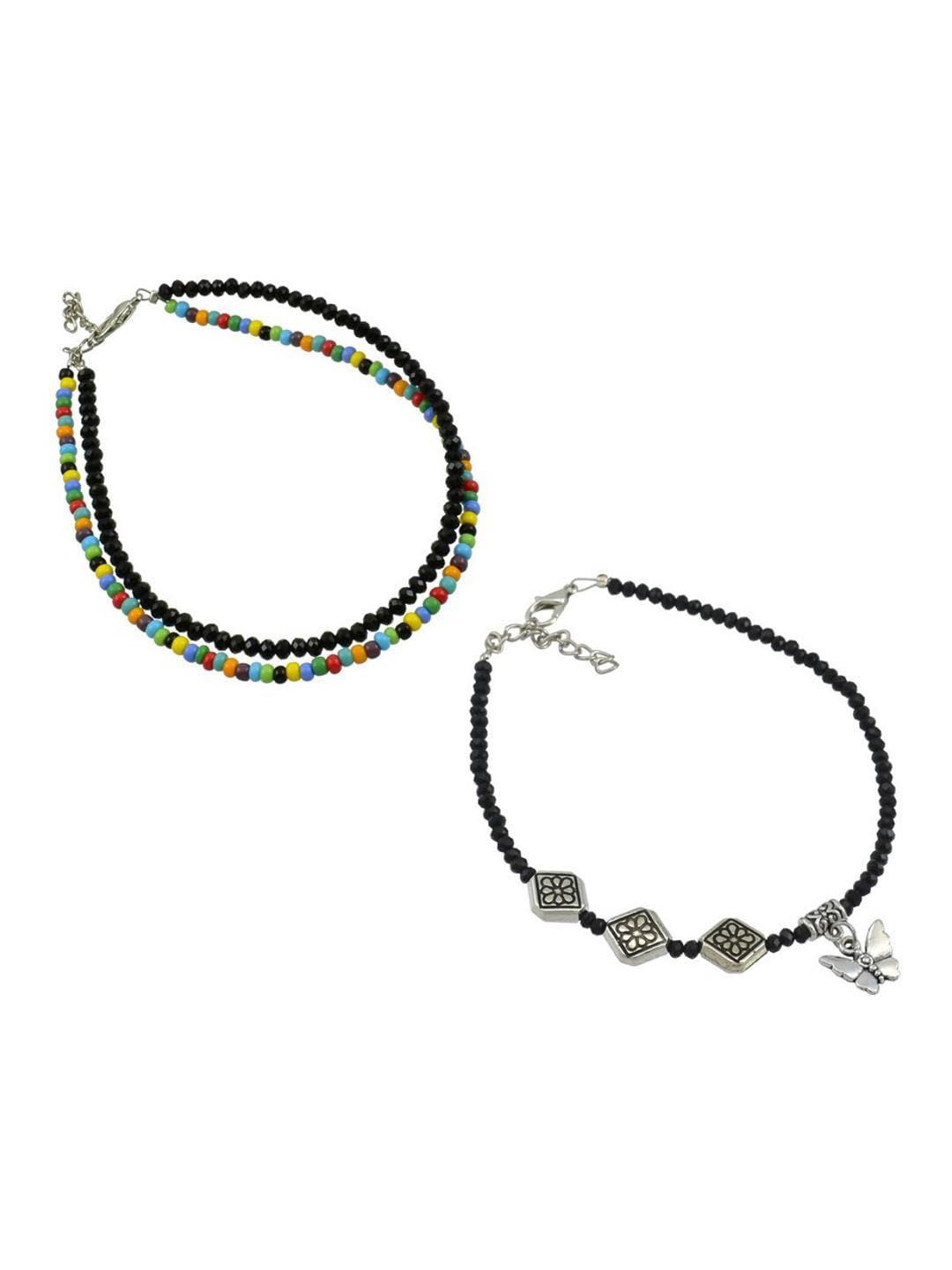 

HIGH TRENDZ Pack Of 2 Single Leg Beads Anklet, Silver