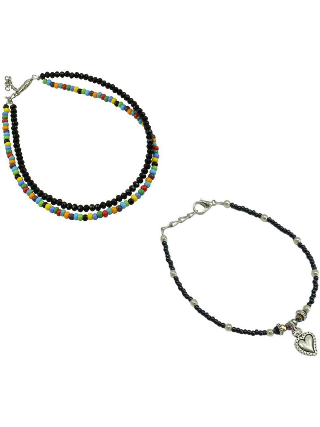 

HIGH TRENDZ Set Of 2 Single Leg Beaded Anklet, Black