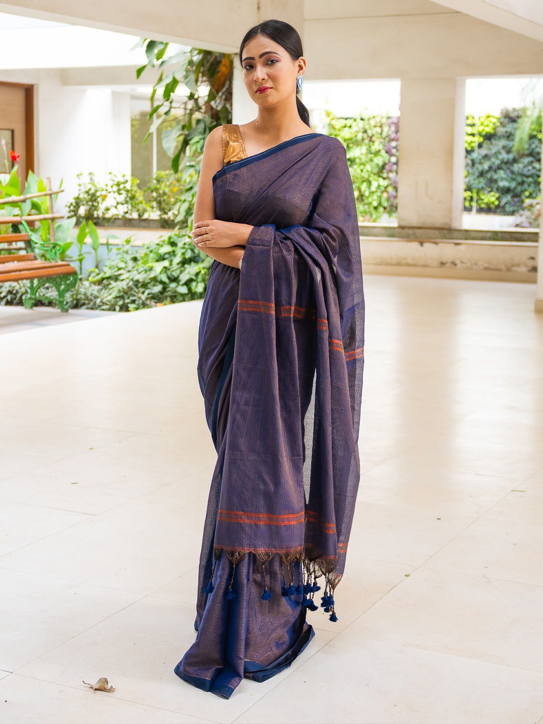 

Uttariya Striped Saree, Blue