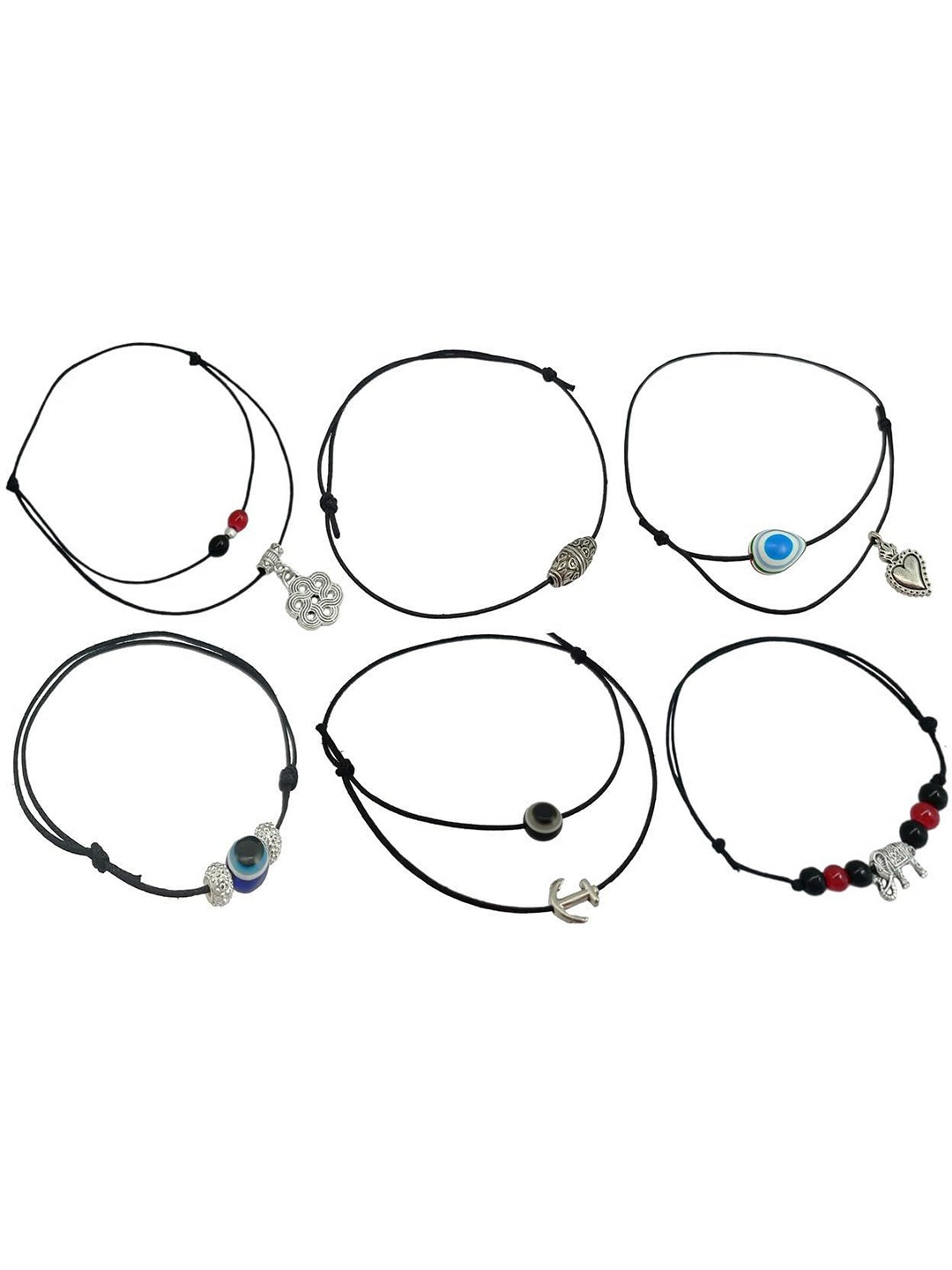 

HIGH TRENDZ Pack of 6 Single Leg Thread Knot Cotton Dori Anklet, Black