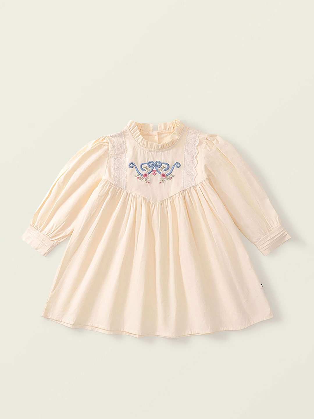 

LULU & SKY Girls Embroidered Puff Sleeve Cotton A-Line Dress, Cream