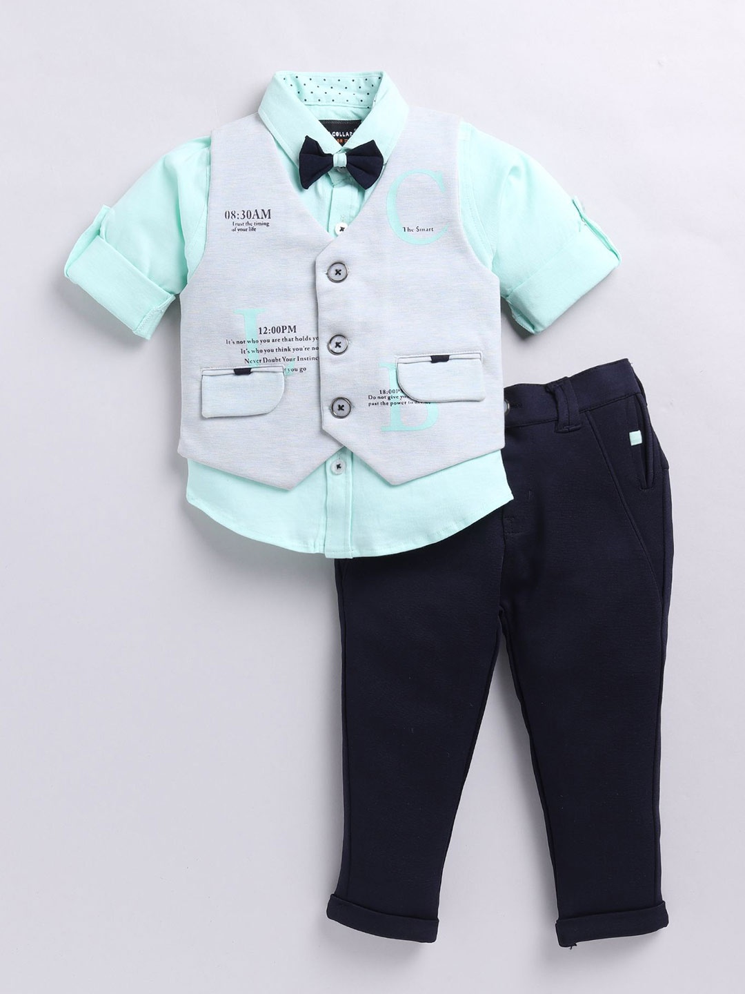 

LITTLE COLLARS Boys Printed Shirt with Pyjamas, Green