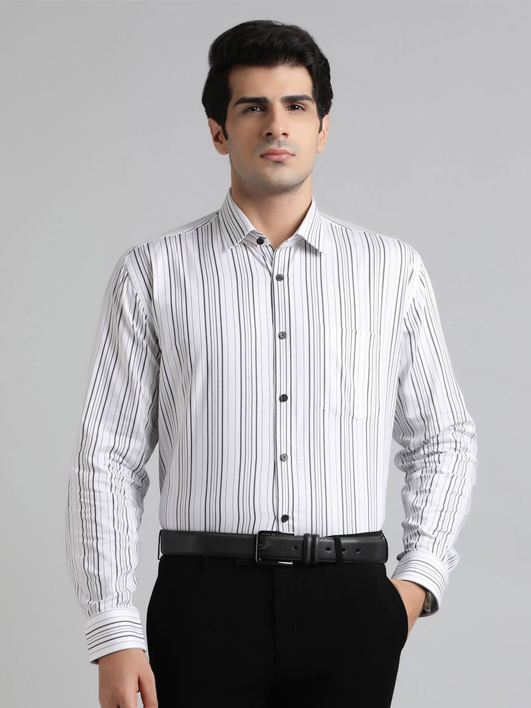 

JADE BLUE Men Opaque Striped Formal Shirt, White