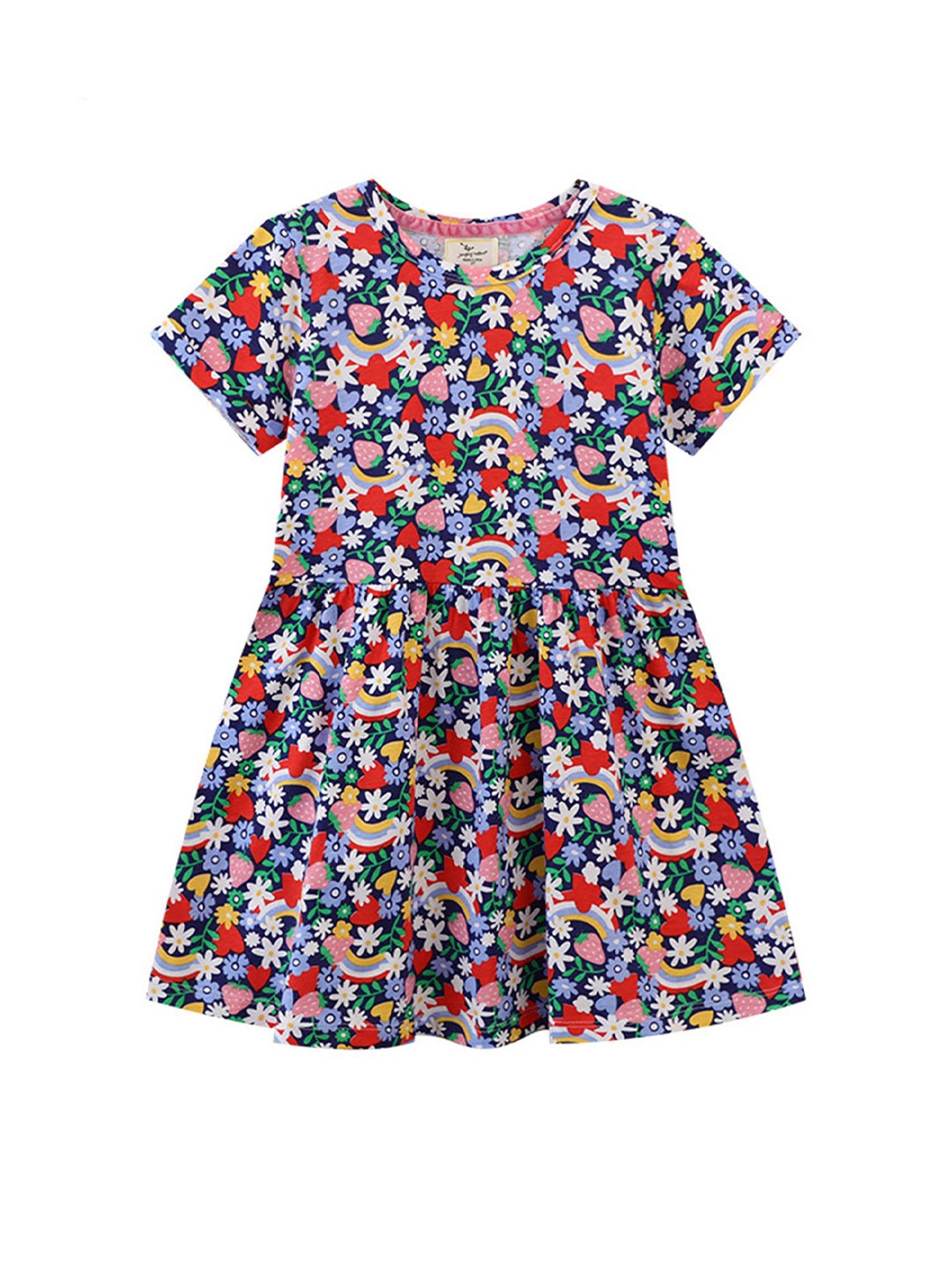 

LULU & SKY Girls Floral Printed Cotton A-Line Knee Length Dress, Navy blue