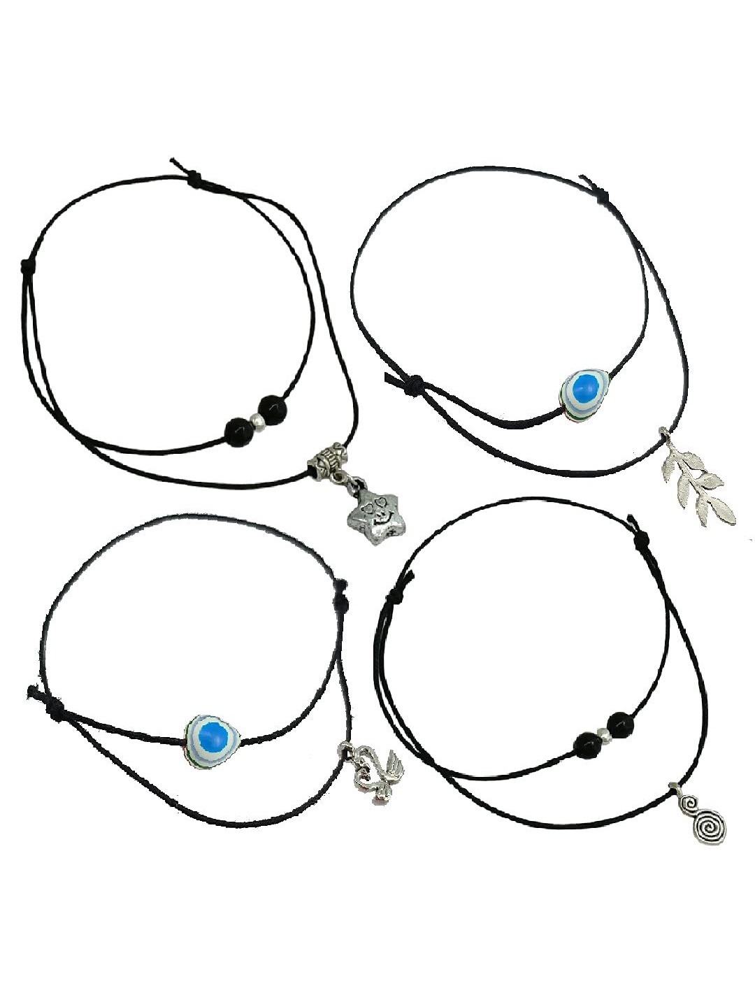 

HIGH TRENDZ Pack Of 4 Beaded Single Leg Anklets, Silver