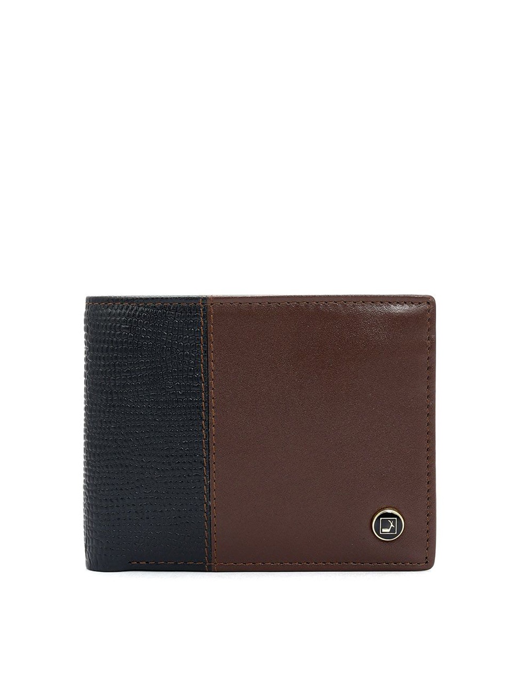 

Da Milano Men Colourblocked Leather Two Fold Wallet, Black