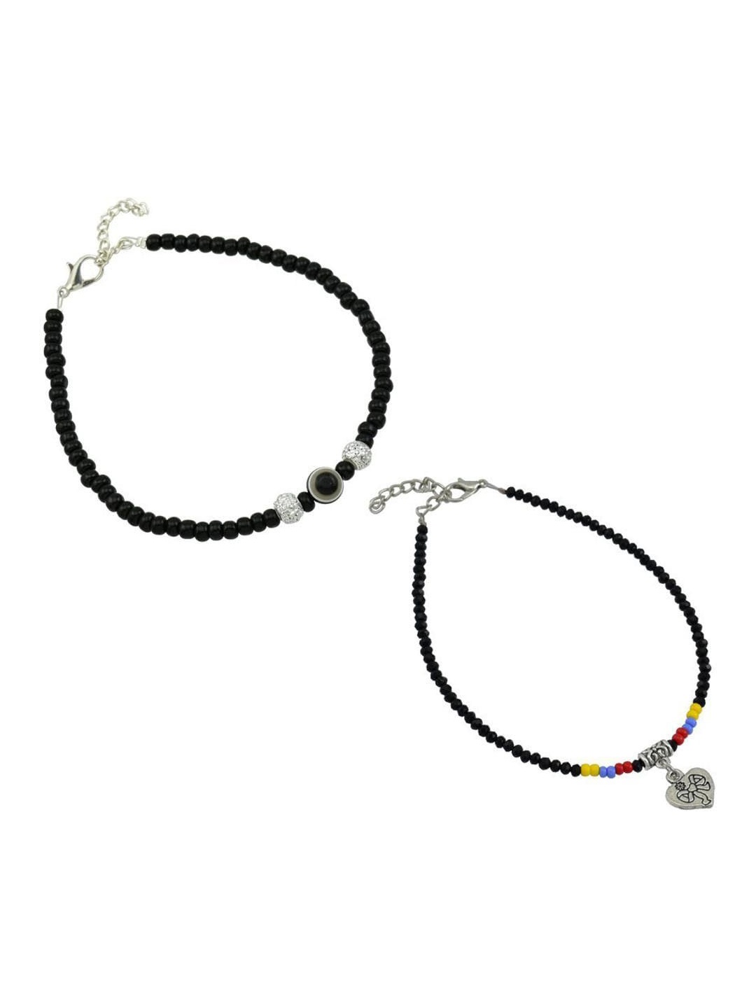 

HIGH TRENDZ Pack of 2 Single Leg Beads Alloy Anklet, Black