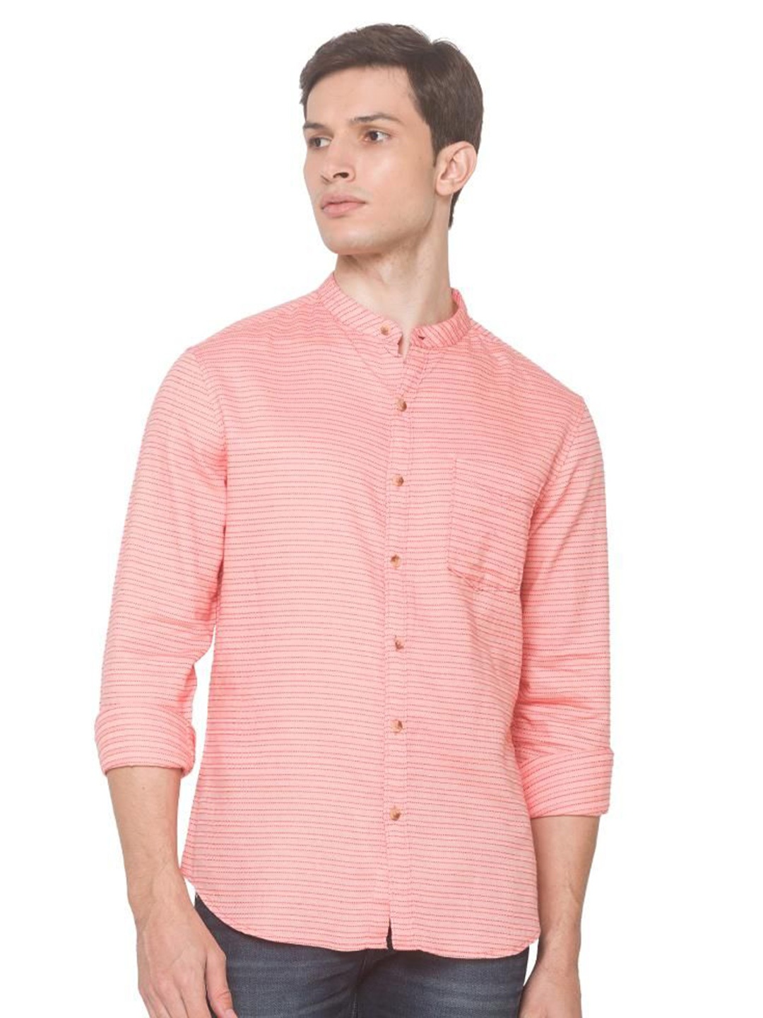 

SNX Men Tailored Fit Opaque Striped Casual Shirt, Pink