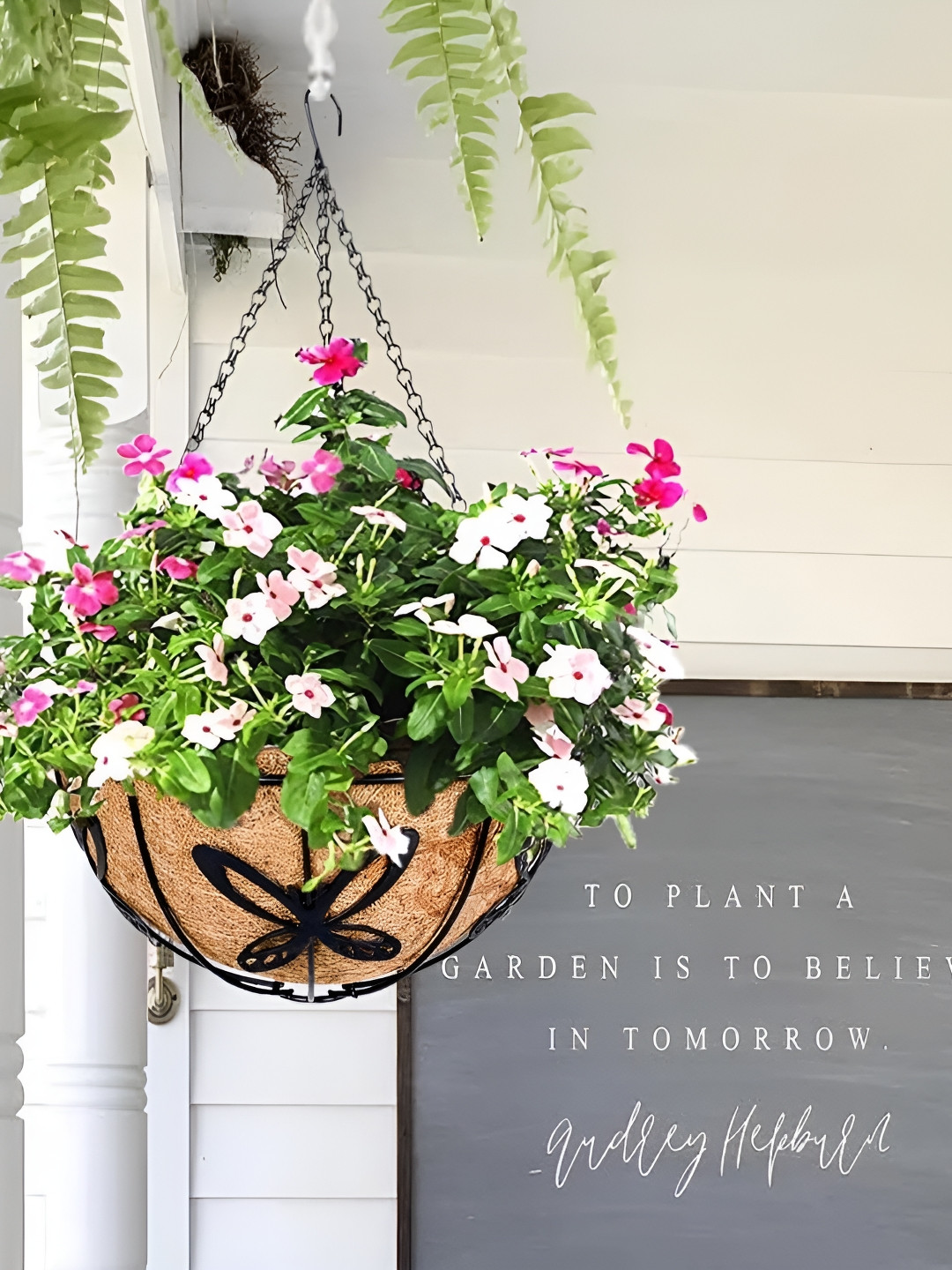

Garden King 4-Pcs Black & Brown Coir Hanging Basket Planter With Metal DetachableHanger