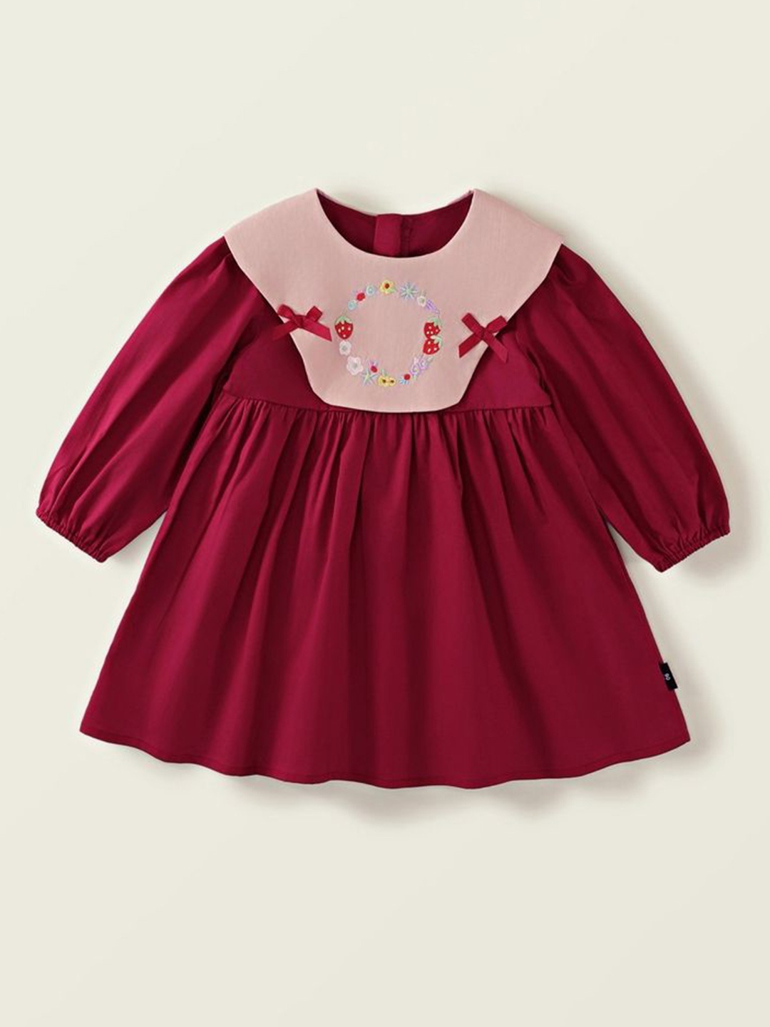 

LULU & SKY Girls Cotton Puff Sleeve Fit and Flare Dress, Red