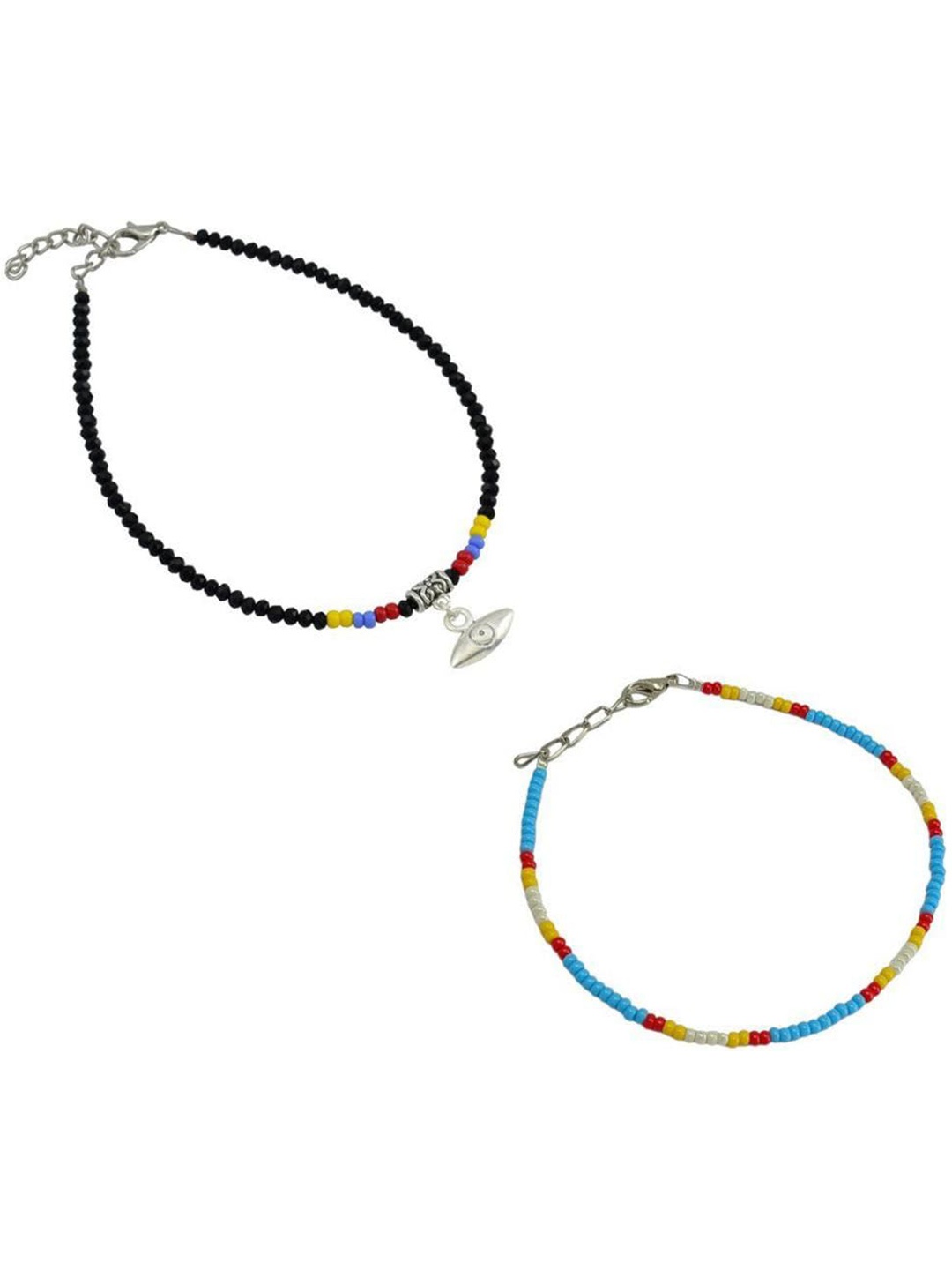 

HIGH TRENDZ Set Of 2 Single Leg Beaded Anklets, Black