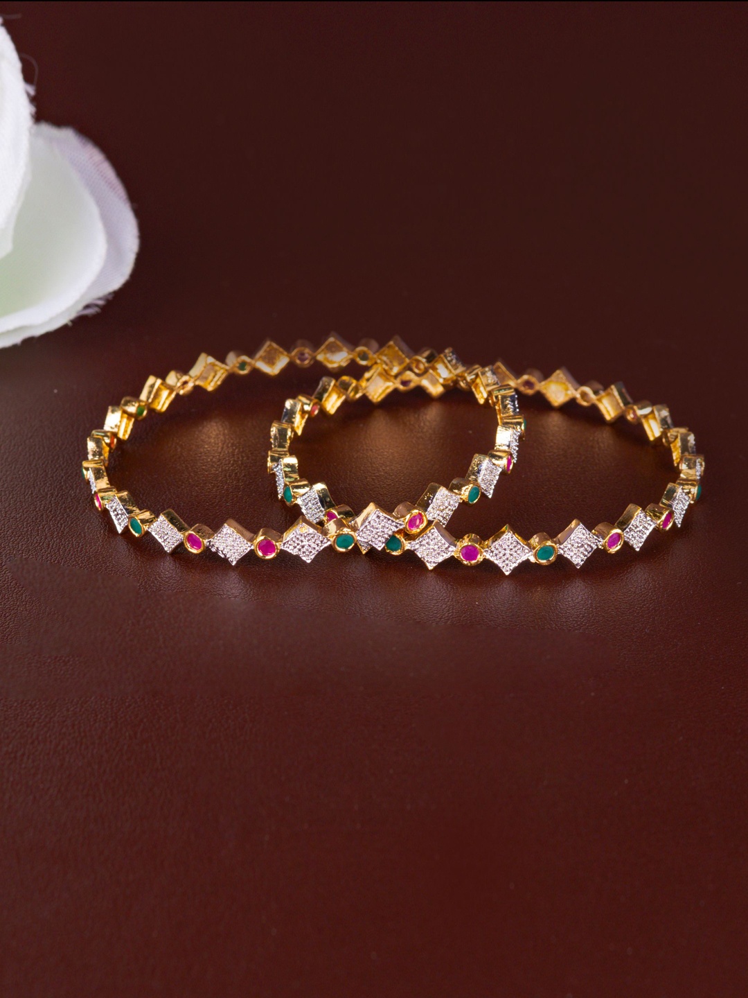 

Zevarly Set Of 2 Gold-Plated CZ Studded Bangles