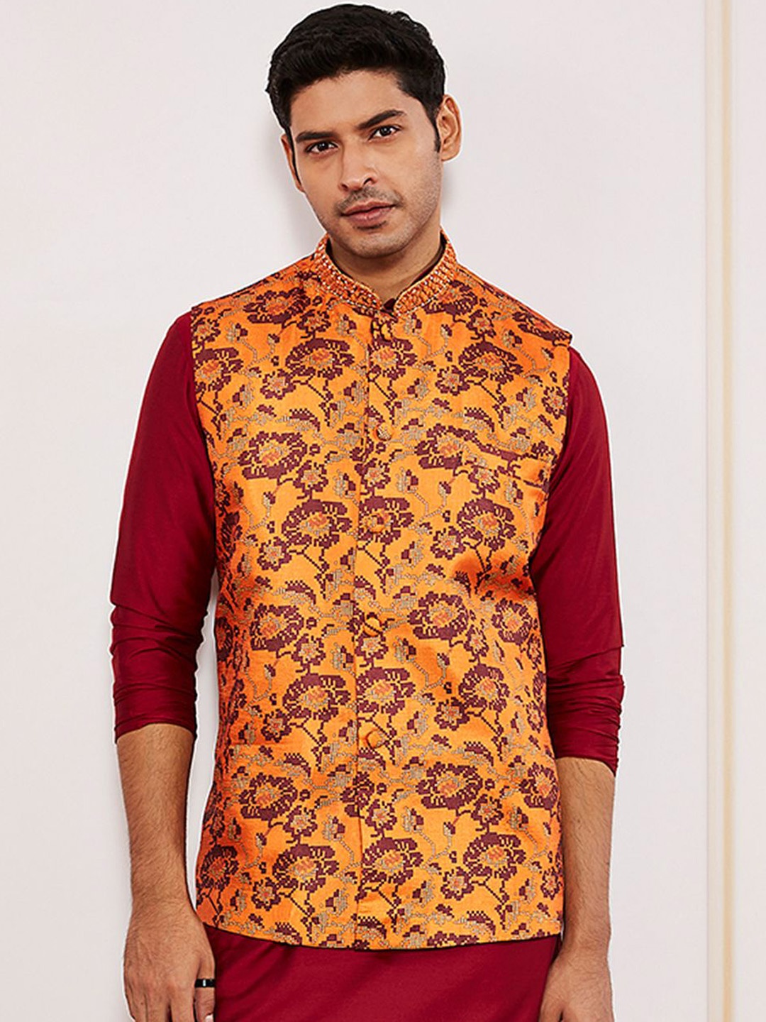 

VASTRAMAY Printed Nehru Jacket, Rust