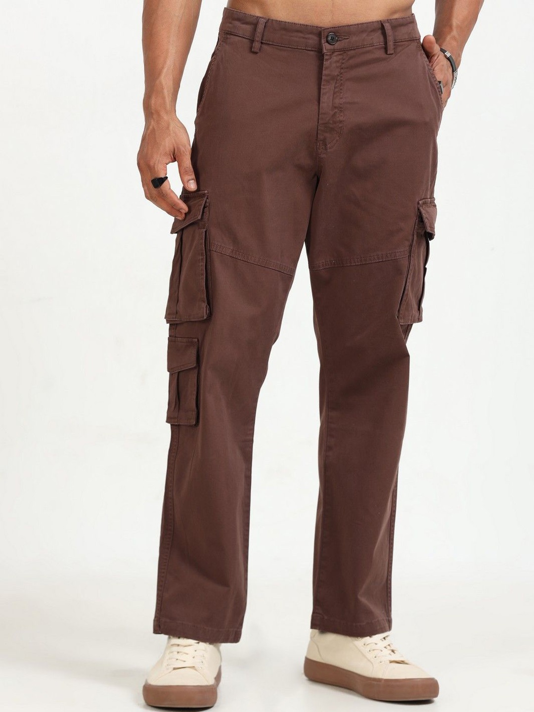 

NEVER NEUD Men Relaxed Vintage Cargos Trousers, Brown