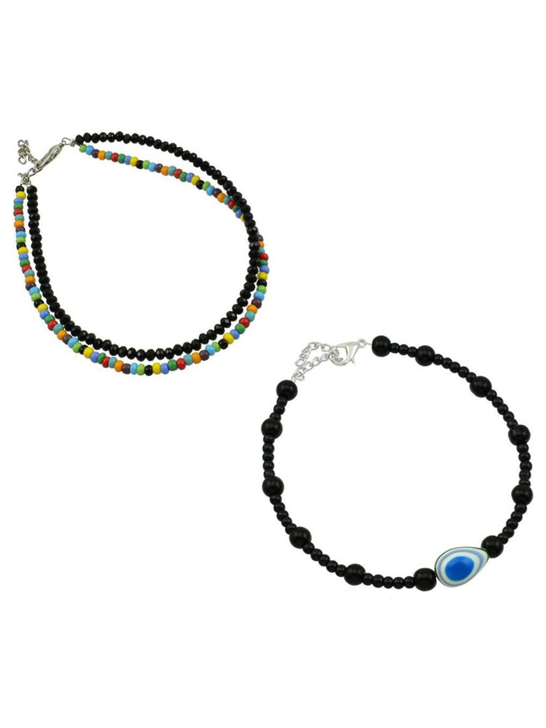 

HIGH TRENDZ Set Of 2 Single Leg Beaded Anklets, Black