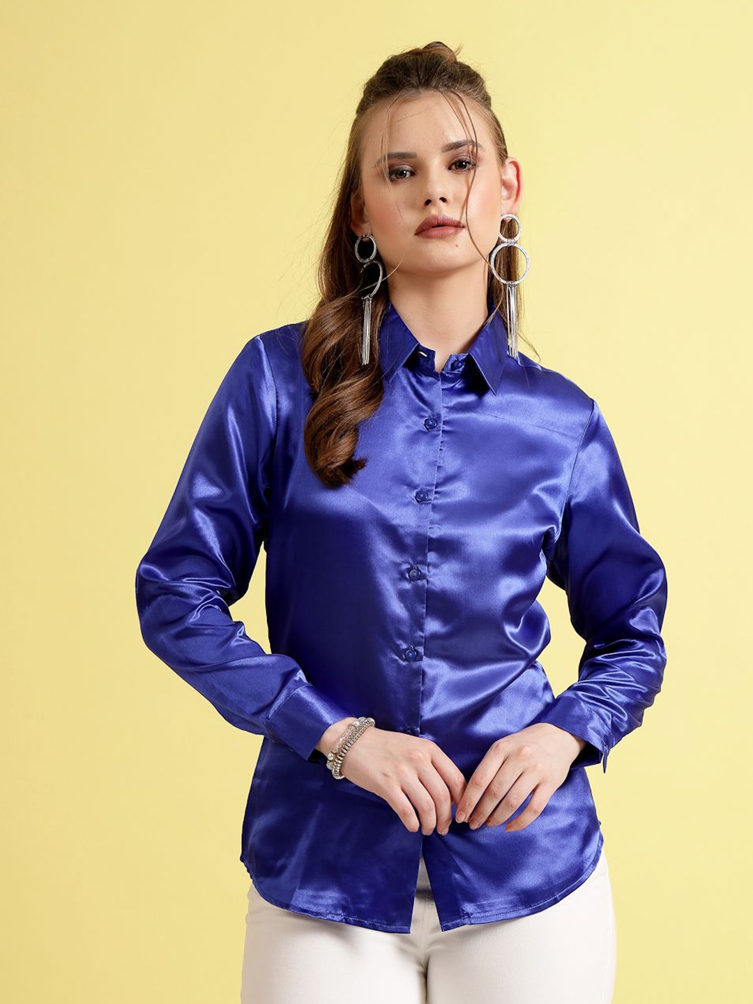 

BEING NAUGHTY Women Comfort Opaque Party Shirt, Blue