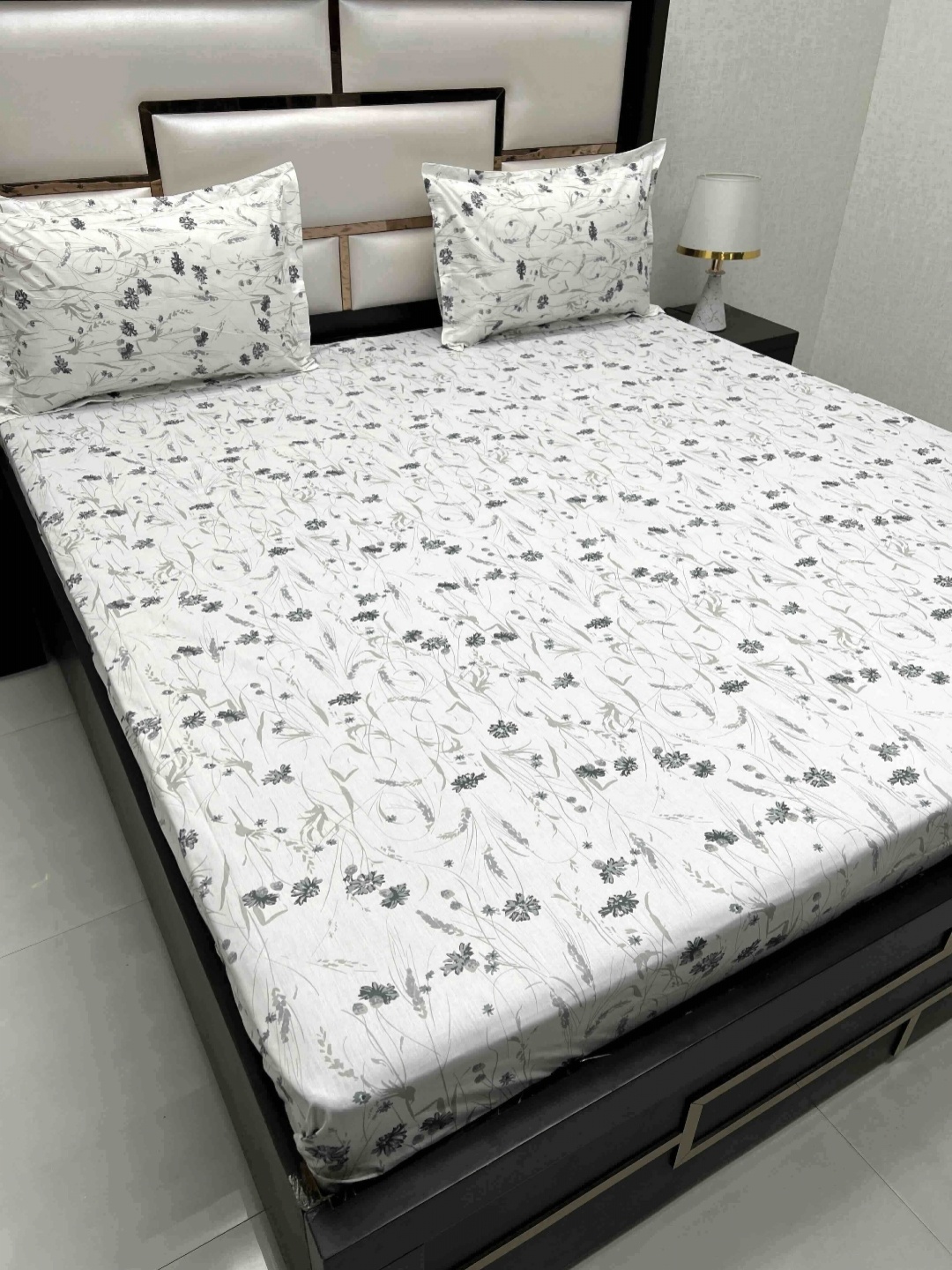 

Pure Decor Mansion White Floral 380 TC Pure Cotton King Bedsheet Set - 2.7 M x 2.7 M