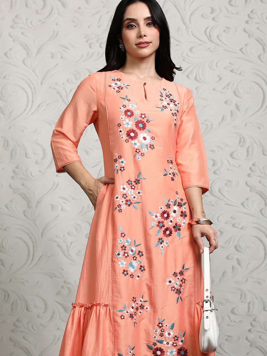 

Vishudh Print A-Line Dress, Coral