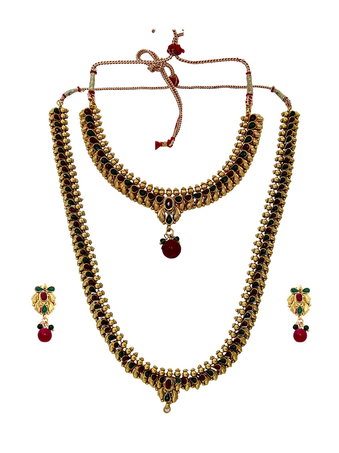 

MEMOIR Gold Plated Stone Studded & Beaded Jewellery Set