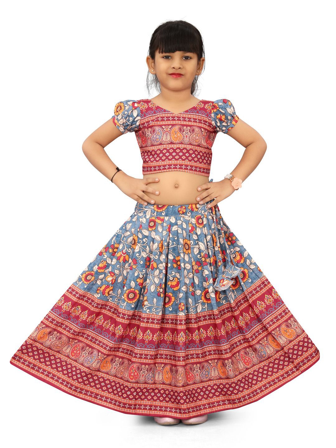 

BAESD Girls Printed Foil Print Ready to Wear Lehenga & Blouse With Dupatta, Maroon