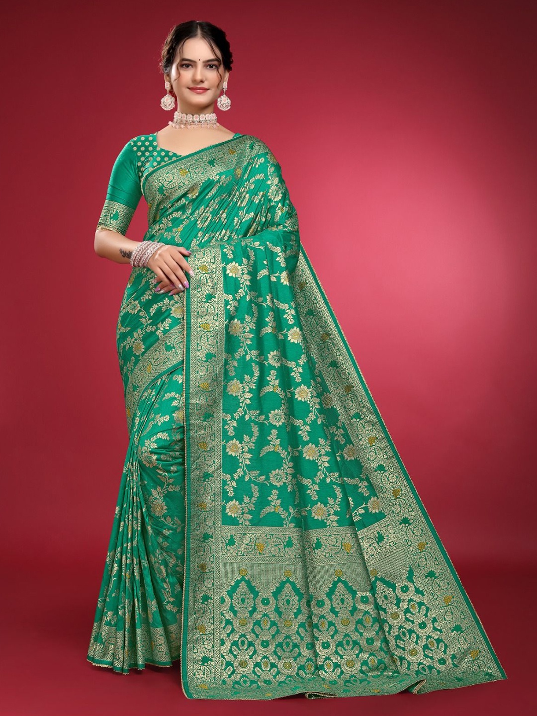 

Aagiri Woven Design Zari Banarasi Saree, Teal