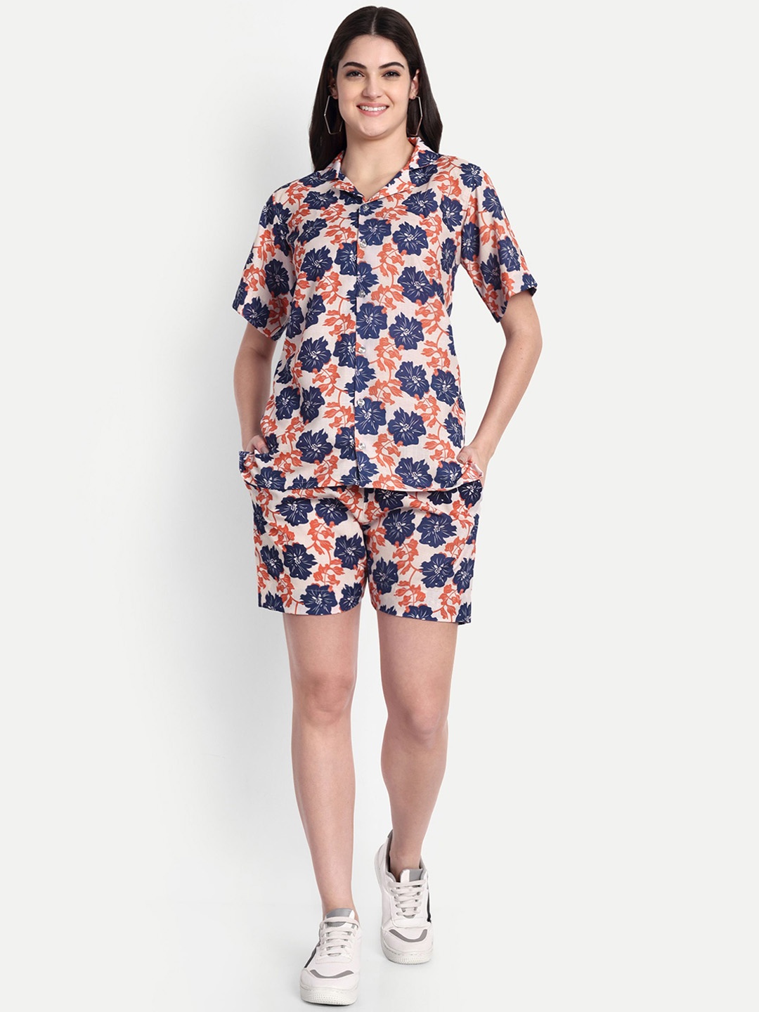 

TILISM Printed Pure Cotton Shirt With Shorts Co-Ords, Blue