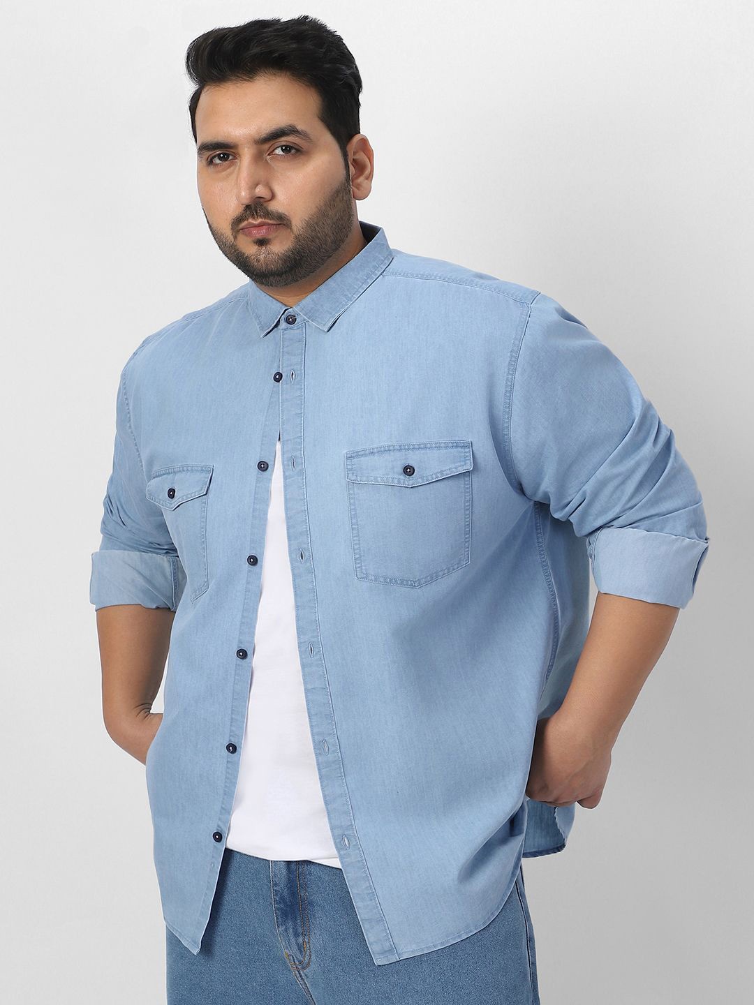 

Urbano Plus Men Full Sleeve Regular Fit Casual Denim Shirt, Blue
