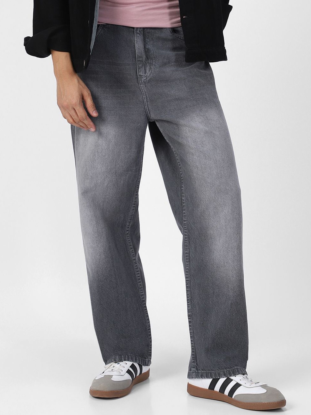 

Urbano Fashion Men Loose Relaxed Fit Heavy Fade Jeans, Grey
