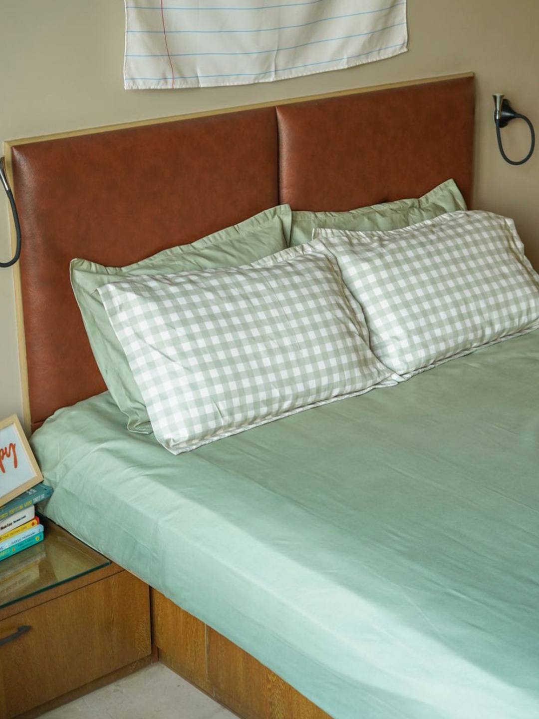 

HYPPY Green & White 2 Pieces Solid Cotton Linen Rectangle Pillow Covers