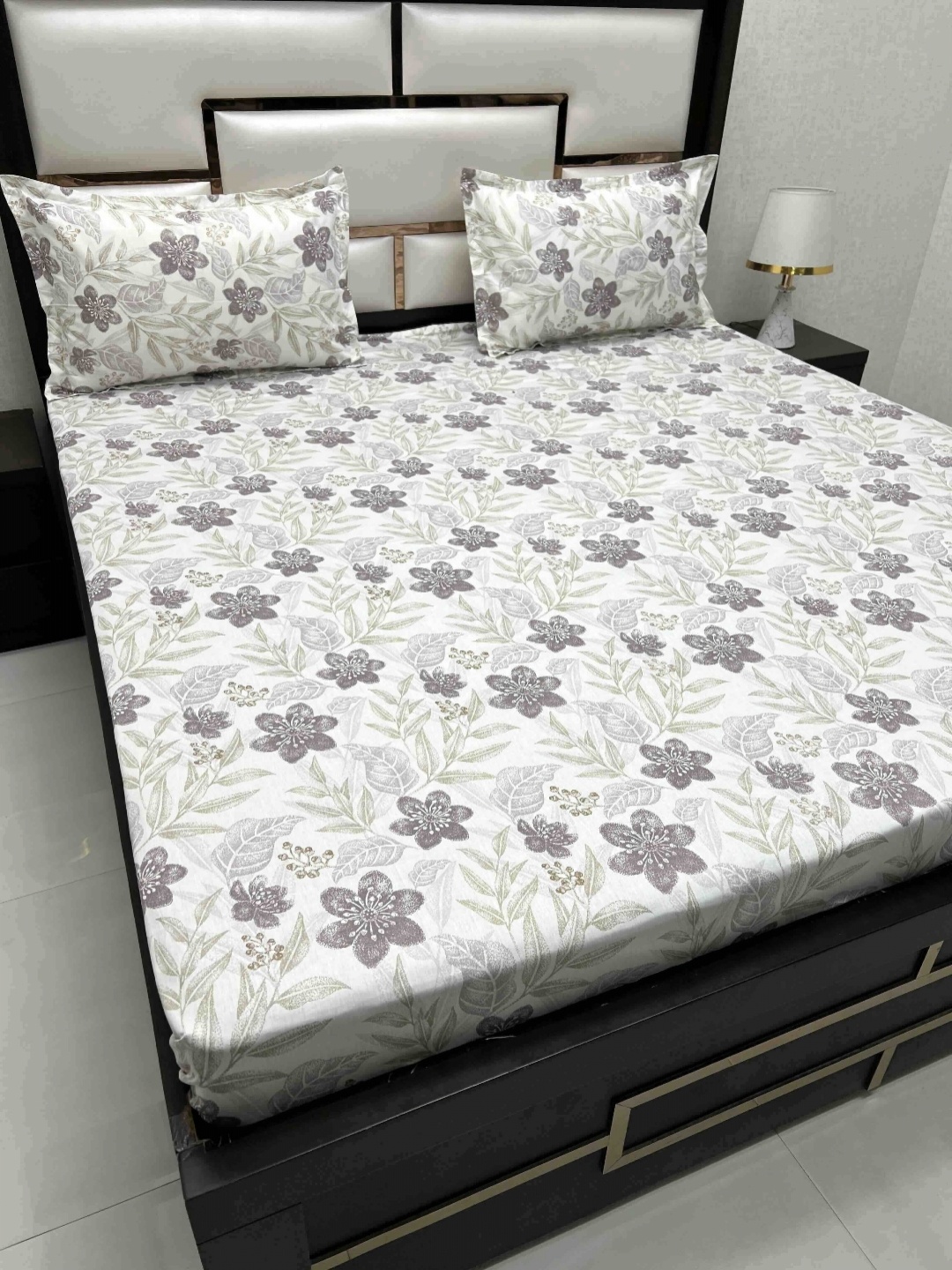 

Pure Decor White & Purple Floral King Bedsheet with 2 Pillow Covers