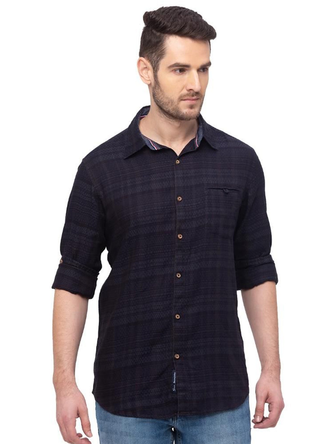 

SNX Men Tailored Fit Opaque Casual Shirt, Navy blue