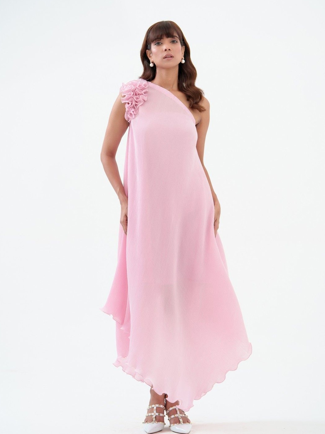 

KINA One Shoulder Crepe Maxi Dress, Pink