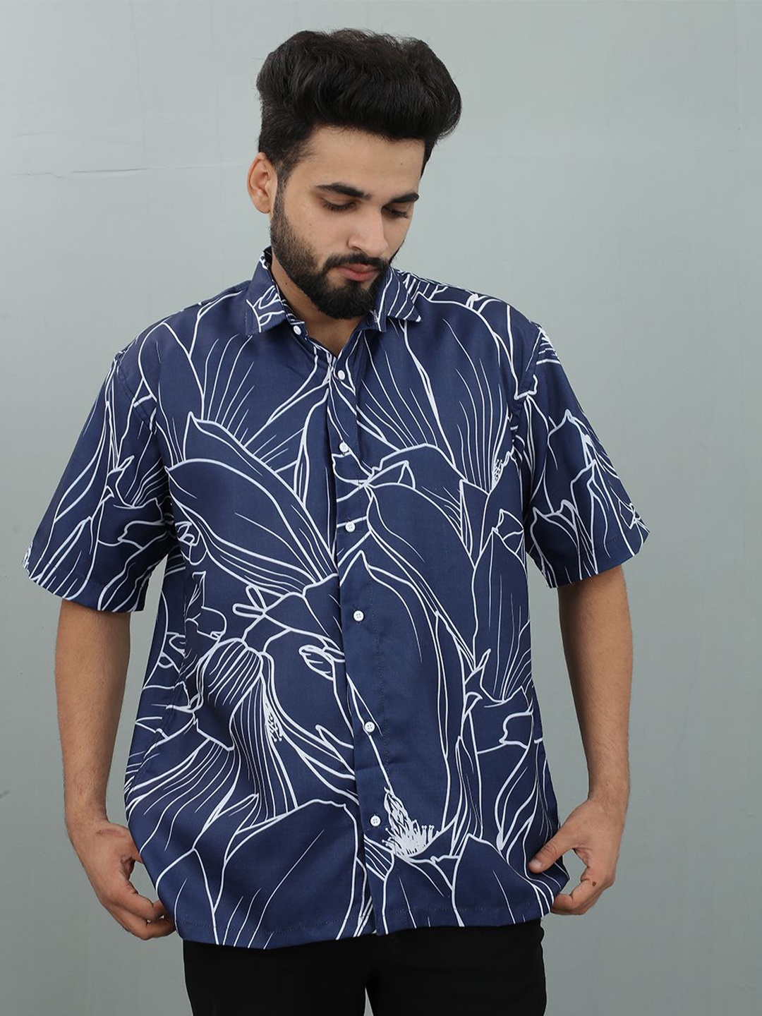 

BOWLIFESTYLE Men Classic Floral Printed Cotton Casual Shirt, Blue