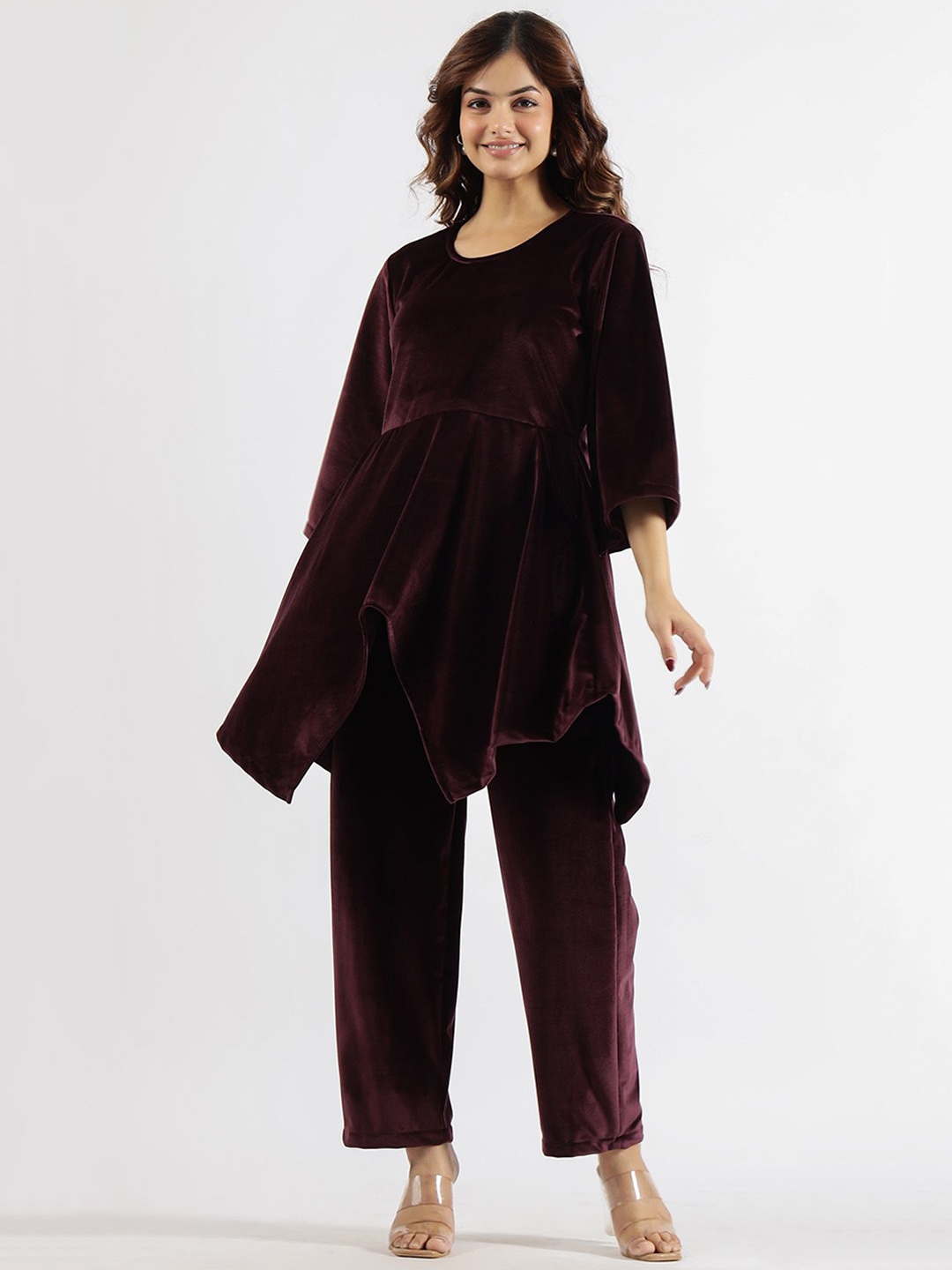 

FLAVIA CREATION Round Neck Top With Trousers Co-ords, Violet