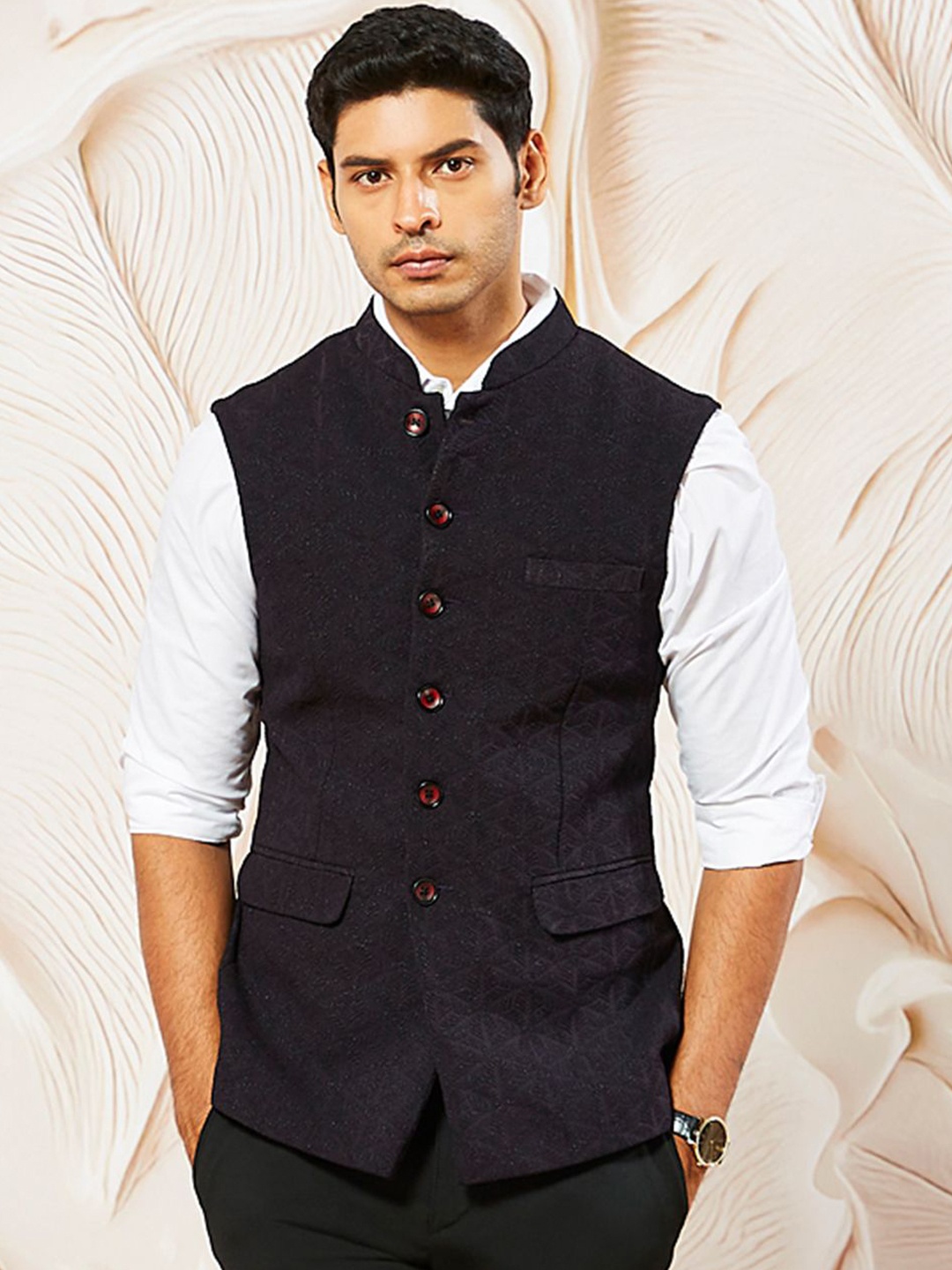 

VASTRAMAY Embellished Nehru Jacket, Purple