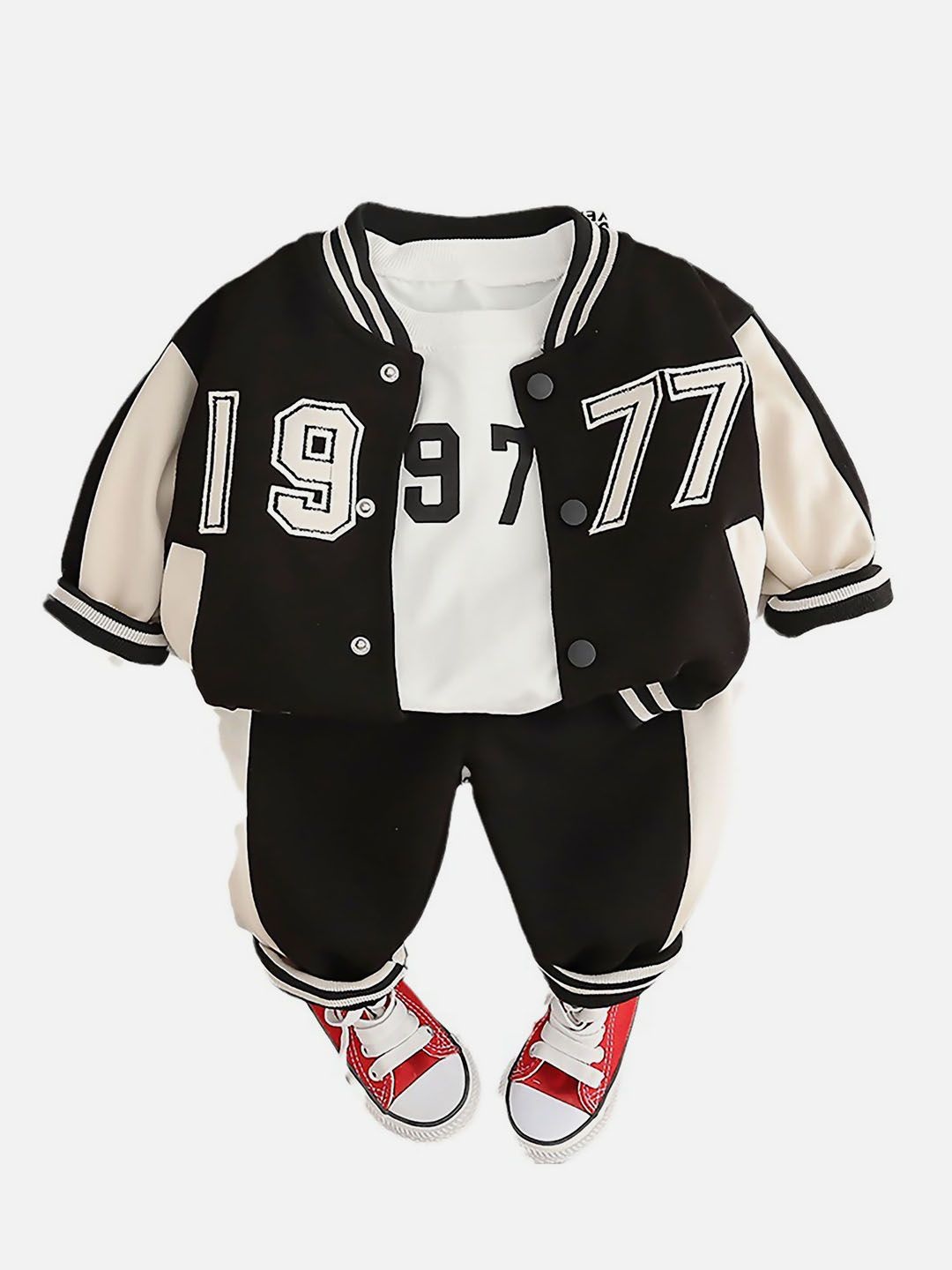 

Little Surprise Box LLP Kids Printed Jacket T-Shirt & Joggers Clothing Set, Black